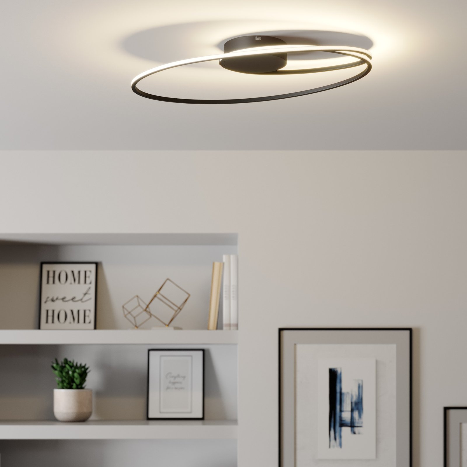 Lindby Xenias LED plafondlamp, zwart, 60 x 35