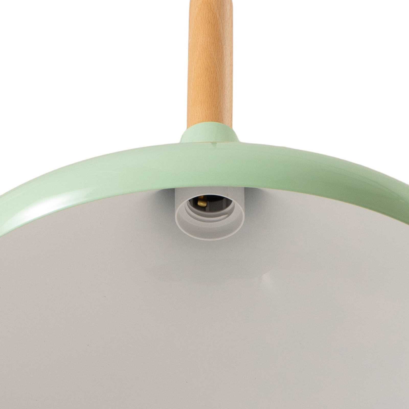 Chris hanging light, mint green/white, Ø 35 cm, metal, wood detail