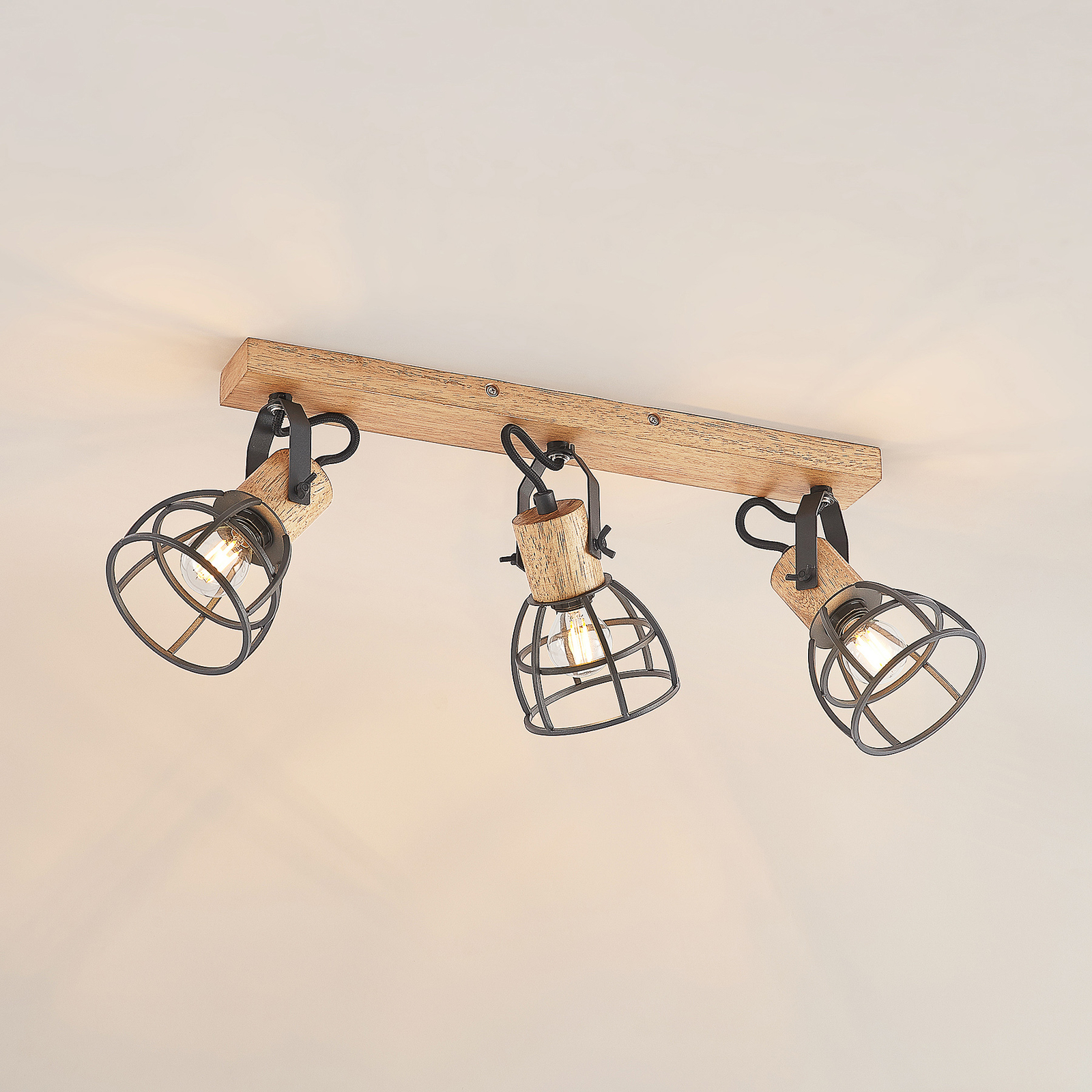 Flintos 3 Kattovalaisin Wood/Black - Lindby