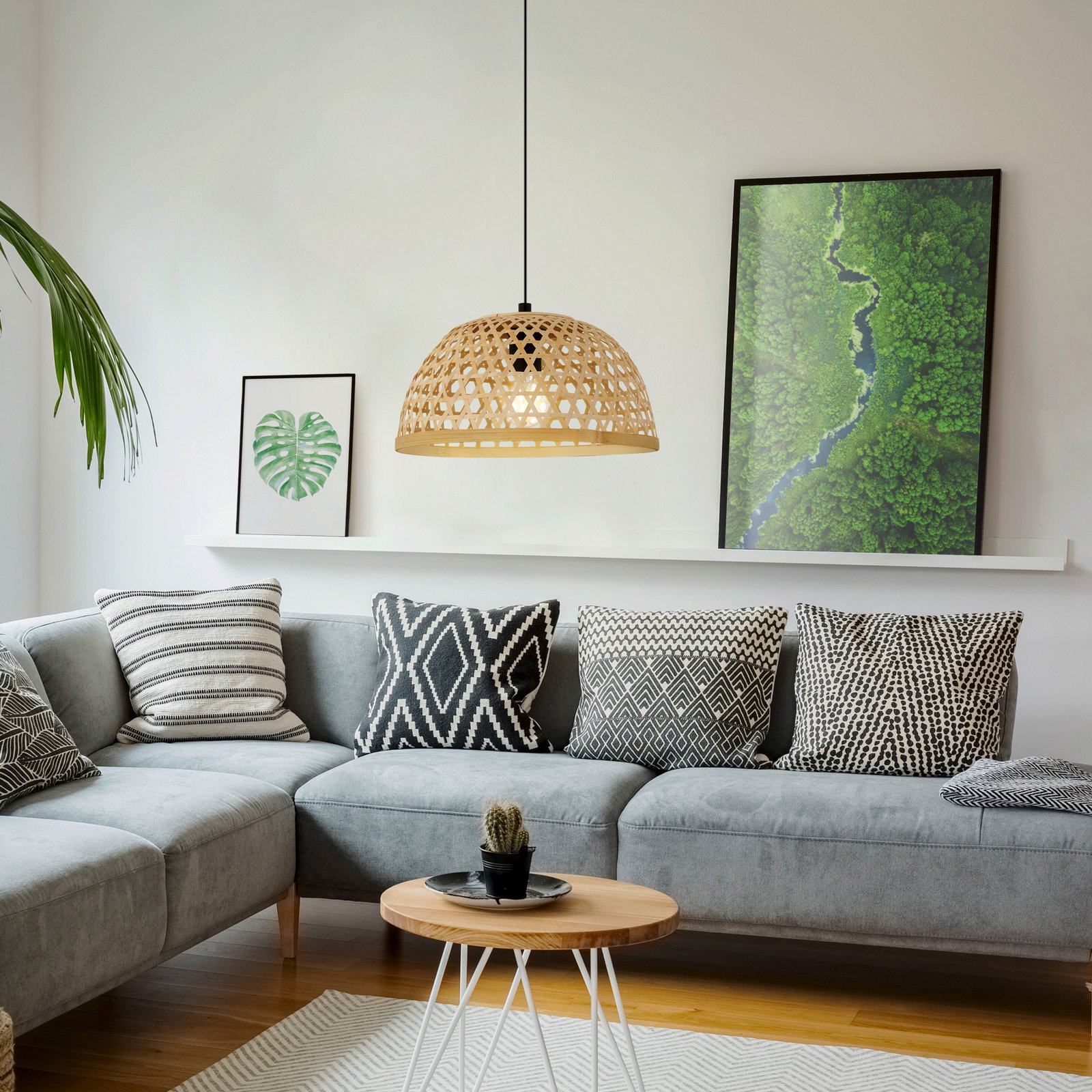 Claverdon hengelampe, Ø 37 cm, svart/natur, tre