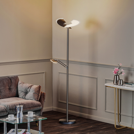 Lucande Kohen lampadaire LED nickel avec liseuse