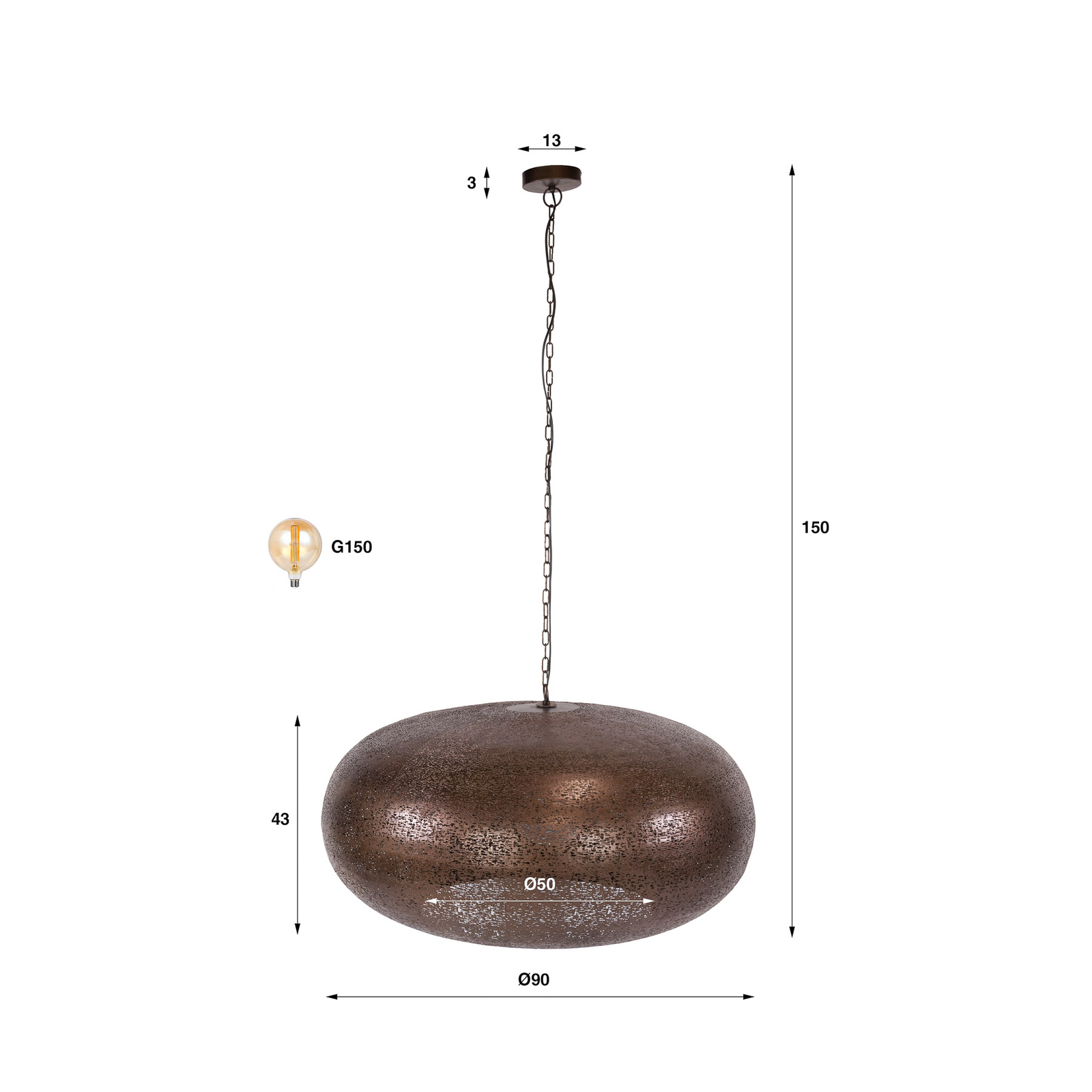 Pendelleuchte Cielo, Ø 90 cm, kupfer, Metall, E27, 1-flammig Pendelleuchte Cielo, Ø 90 cm, kupfer, Metall, E27, 1-flammig