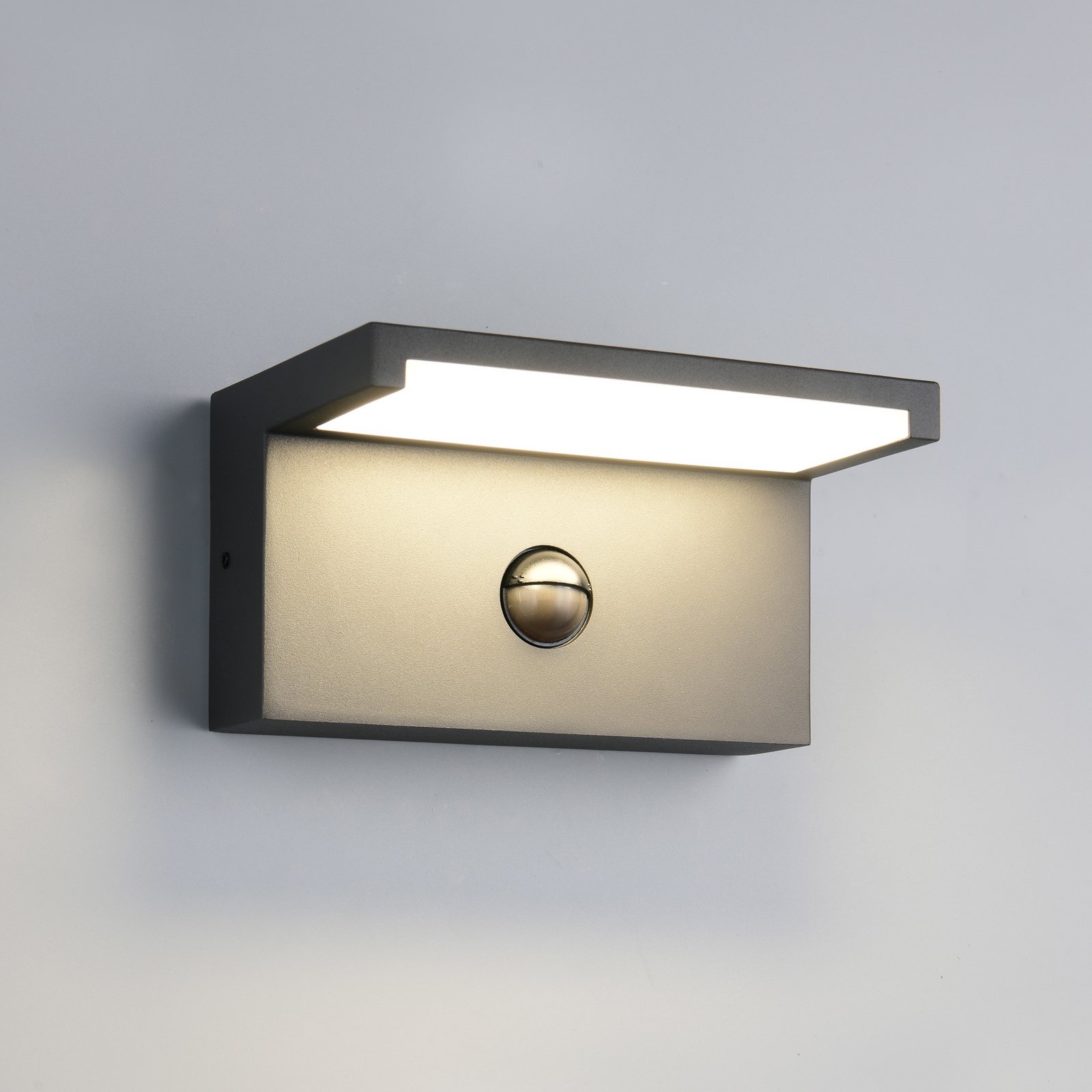 LED āra sienas lampa Ravi, antracīta krāsa, platums 18 cm, sensors, IP54