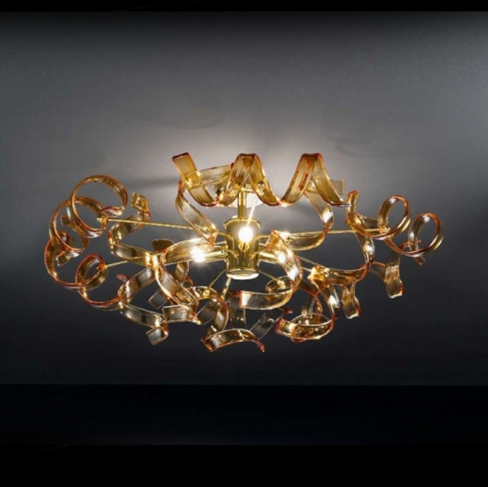 Metallux Plafonieră Amber 60 cm Ø - Camera de zi / sufragerie - design - roșu auriu - Sticlă