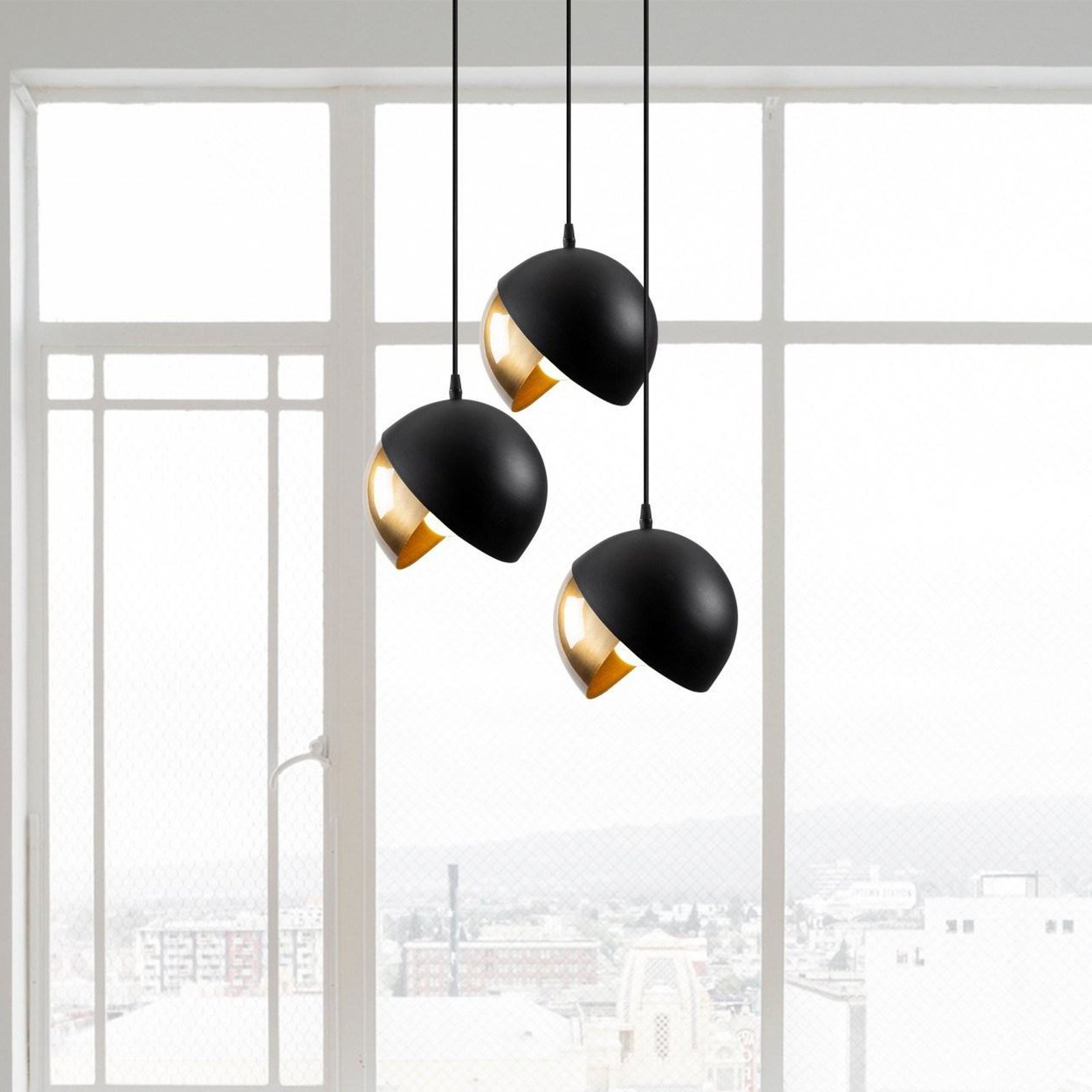 Berceste 252-S2 pendant light black/gold metal 3-bulb round