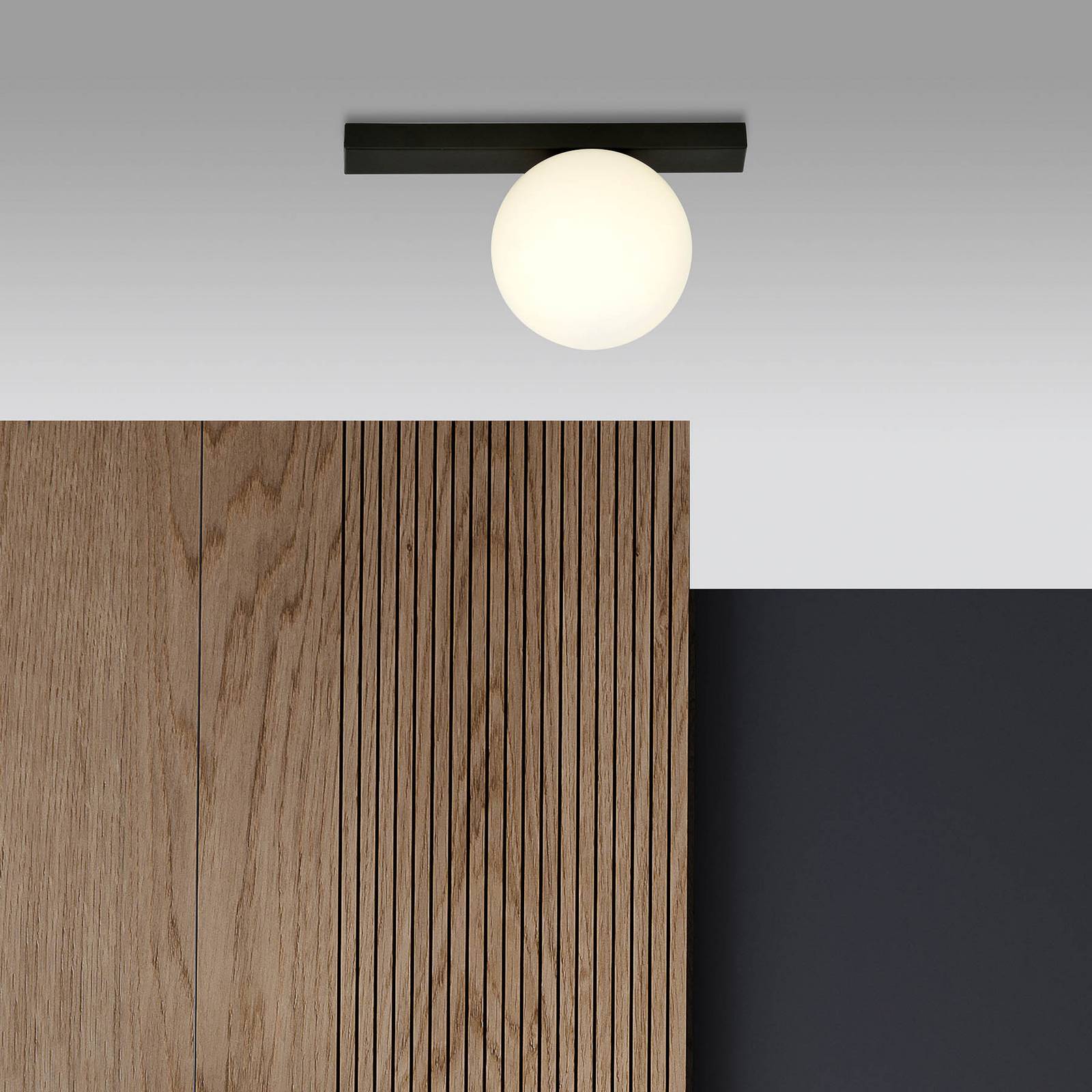 Lampa sufitowa Fit, czarna/opalowa, 1-punktowa