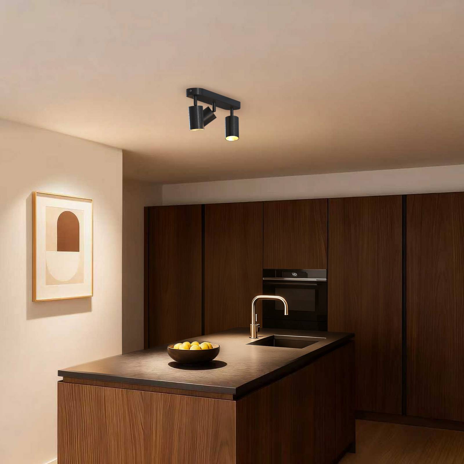 Calex GU10-Deckenspot, schwarz, Länge 37 cm, 3-flg., Metall günstig online kaufen