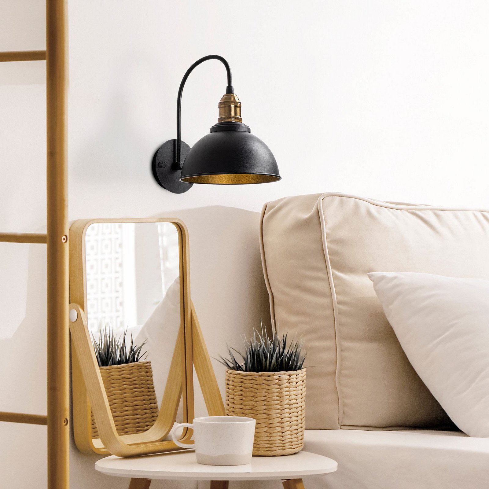 Opviq Aplică de perete Saglam negru/auriu înălțime 36 cm metal - Camera de zi / sufragerie - negru auriu