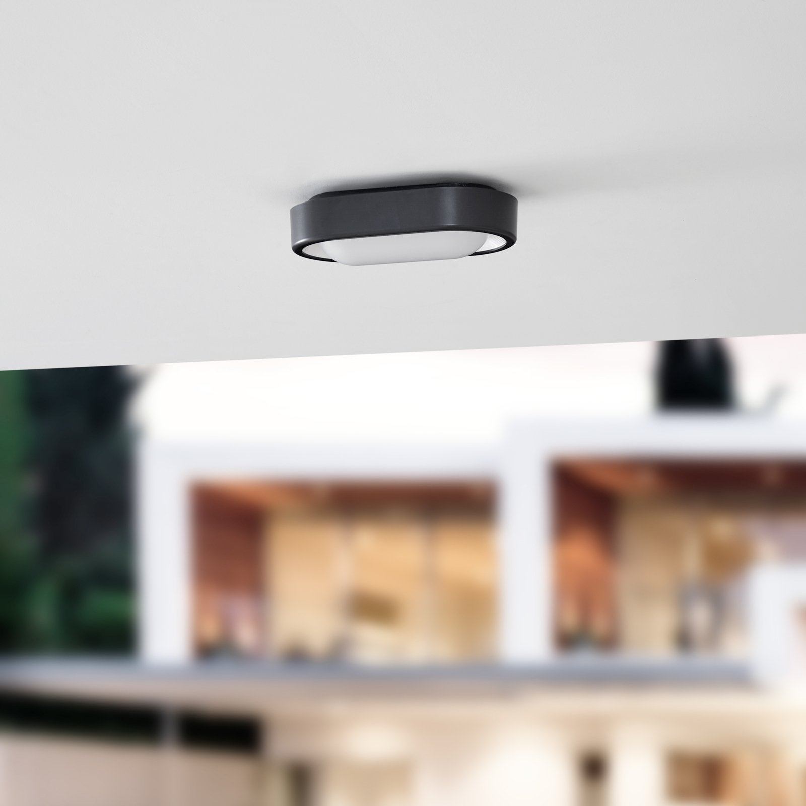 Niniel Oval LED Buiten Plafondlamp Black/White - Lindby
