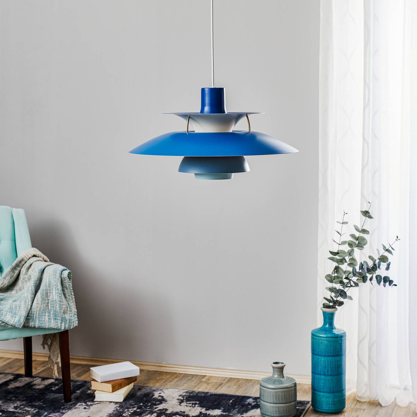Louis Poulsen PH 5, lampa wisząca, niebieska