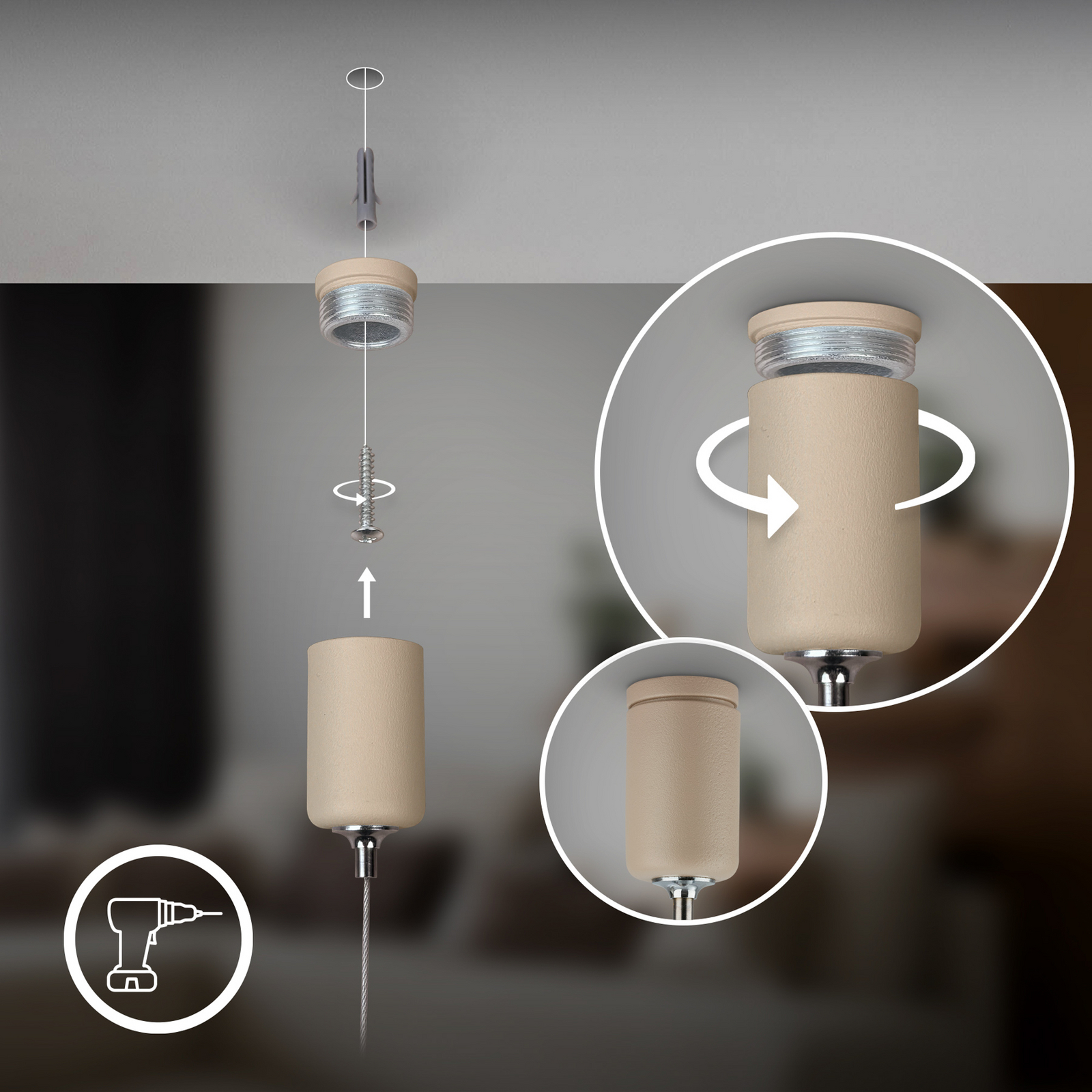 Lámpara colgante LED recargable «Hang», color beige, plástico, atenuable Lámpara colgante LED recargable «Hang», color beige, plástico, atenuable