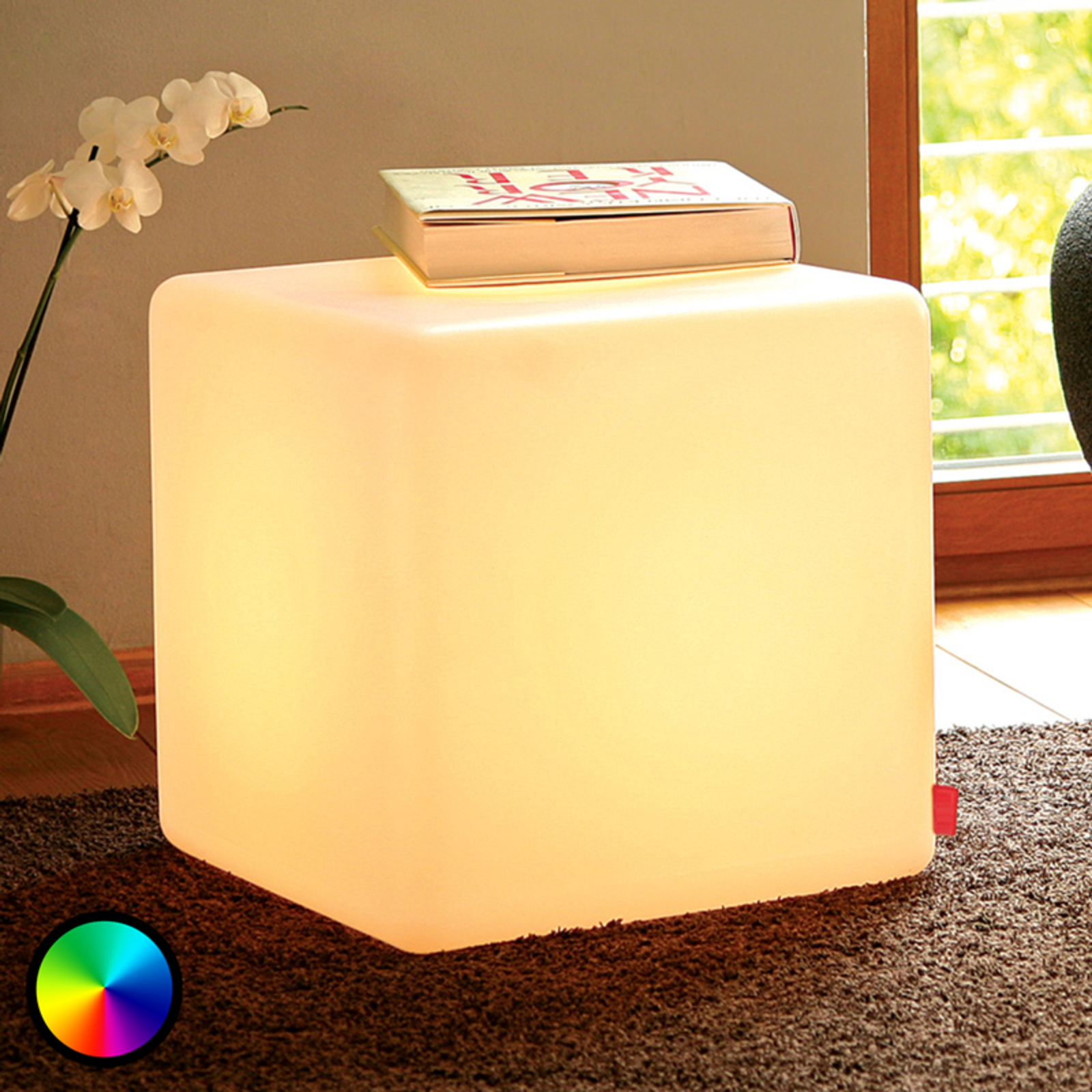 Moree Useful decorative light CUBE Indoor LED, for Living / Dining Room, PE plastic, semi-matt, E27, 9 W, energy efficiency: A, L: 44 cm, W: 44 cm, H: 45 cm