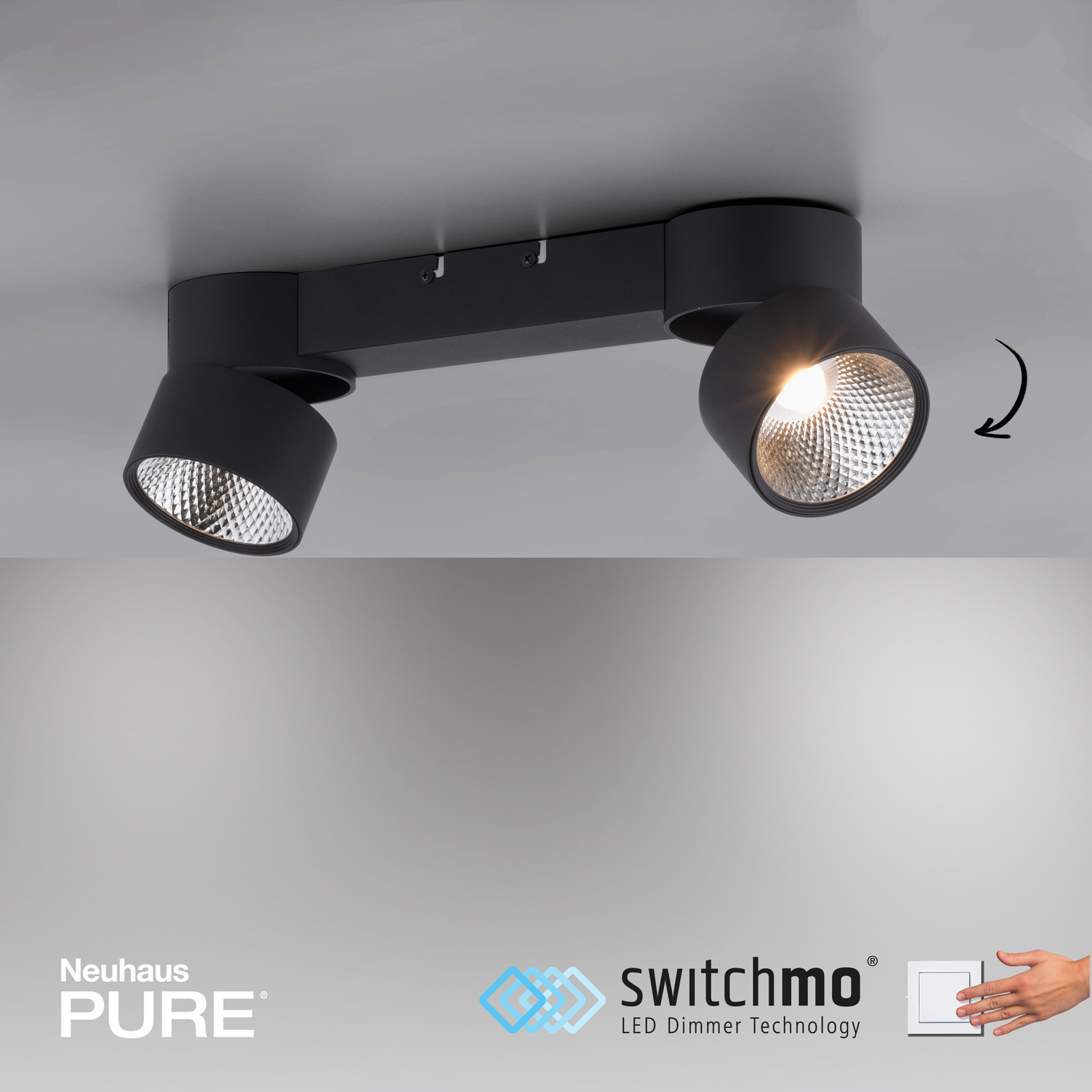 PURE Nola LED-loftlampe, 2 lyskilder, sort