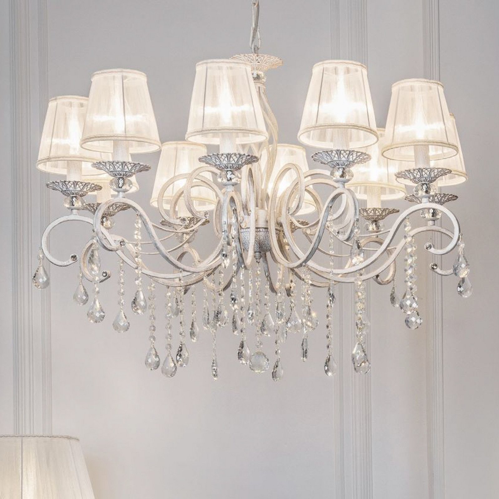 Maytoni Grace candelabru alb 10 becuri organza - Camera de zi / sufragerie - alb auriu - Cristal