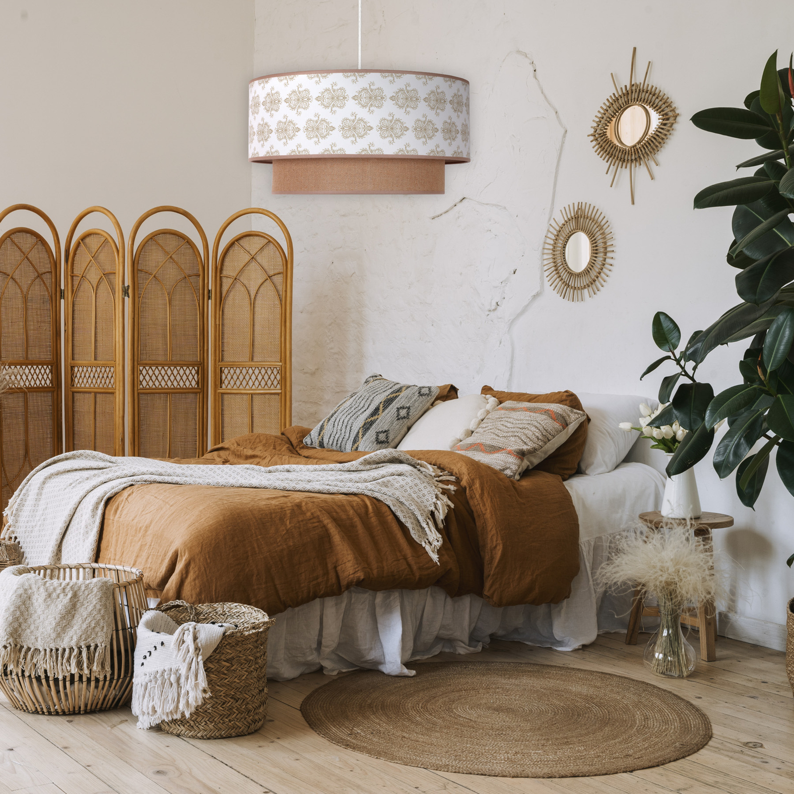 Hängelampe Hampton Boho gold Ornament/Jute