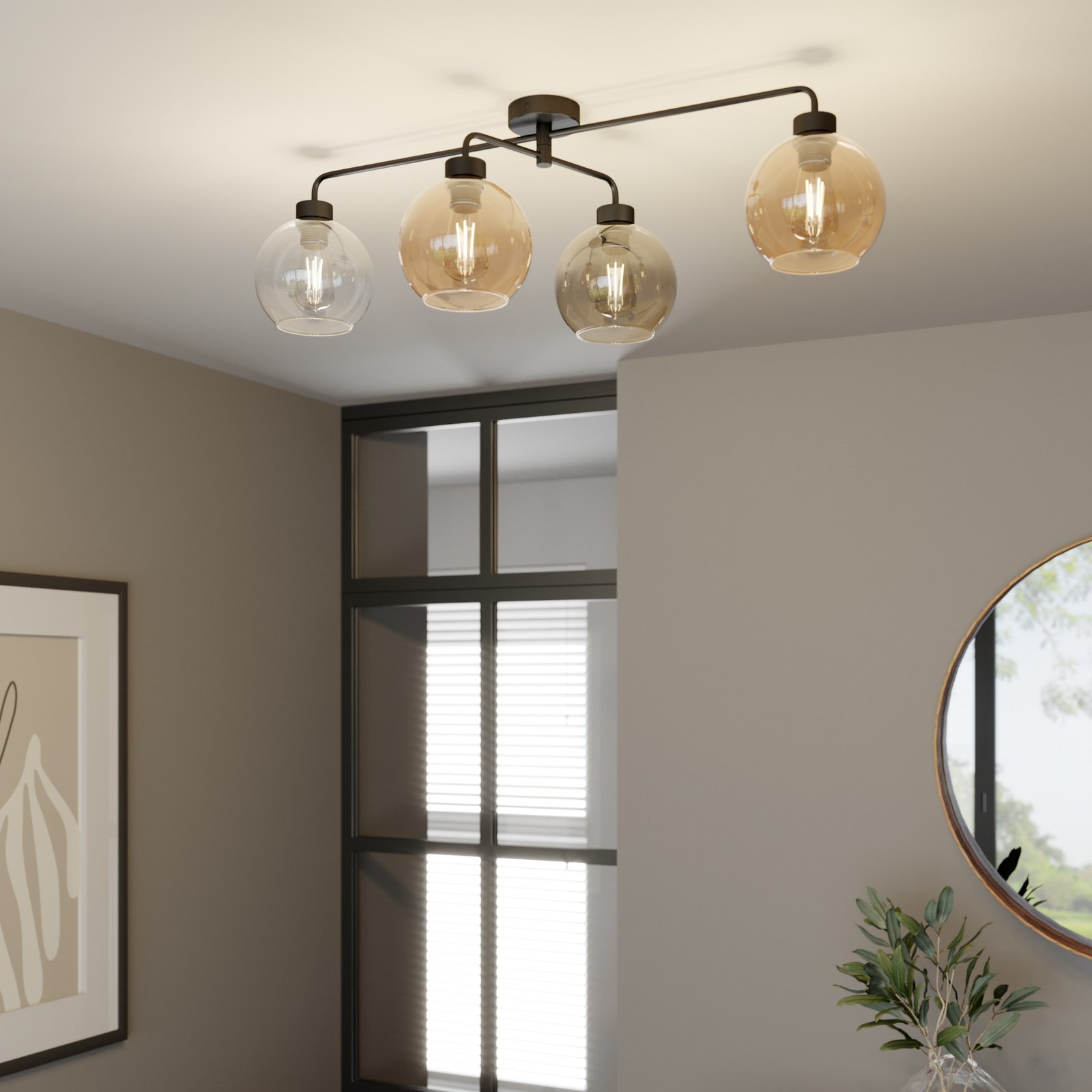 Plafondlamp Cubus 4-lamps helder/amber/grijs