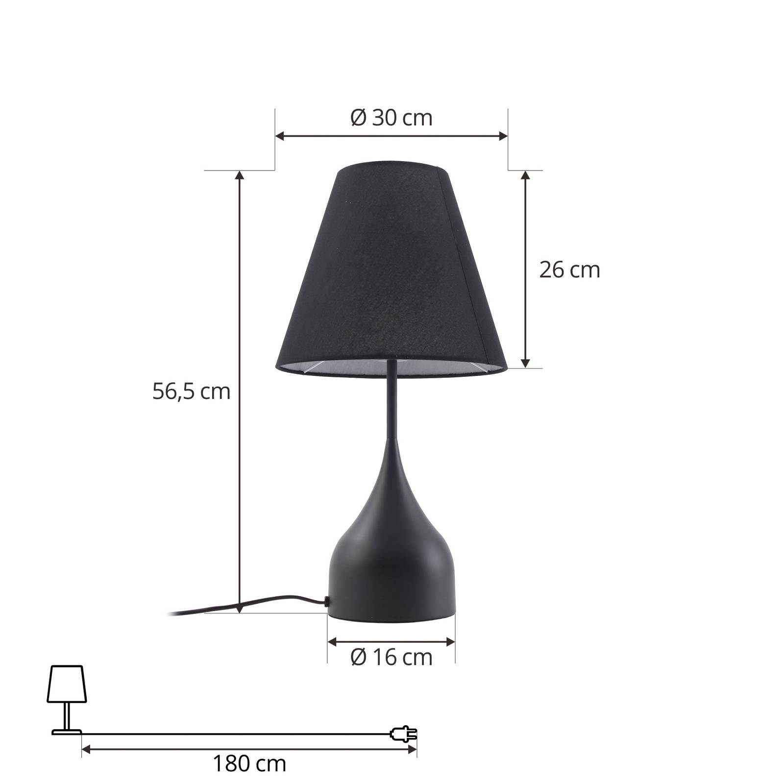  Lucande Lucande Tischleuchte Luoti, Schwarz, Textil, 57 Cm Hoch 