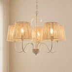 Lucande Eugenia -kattokruunu, 5-lamppuinen, köysi, halkaisija 65 cm, beige