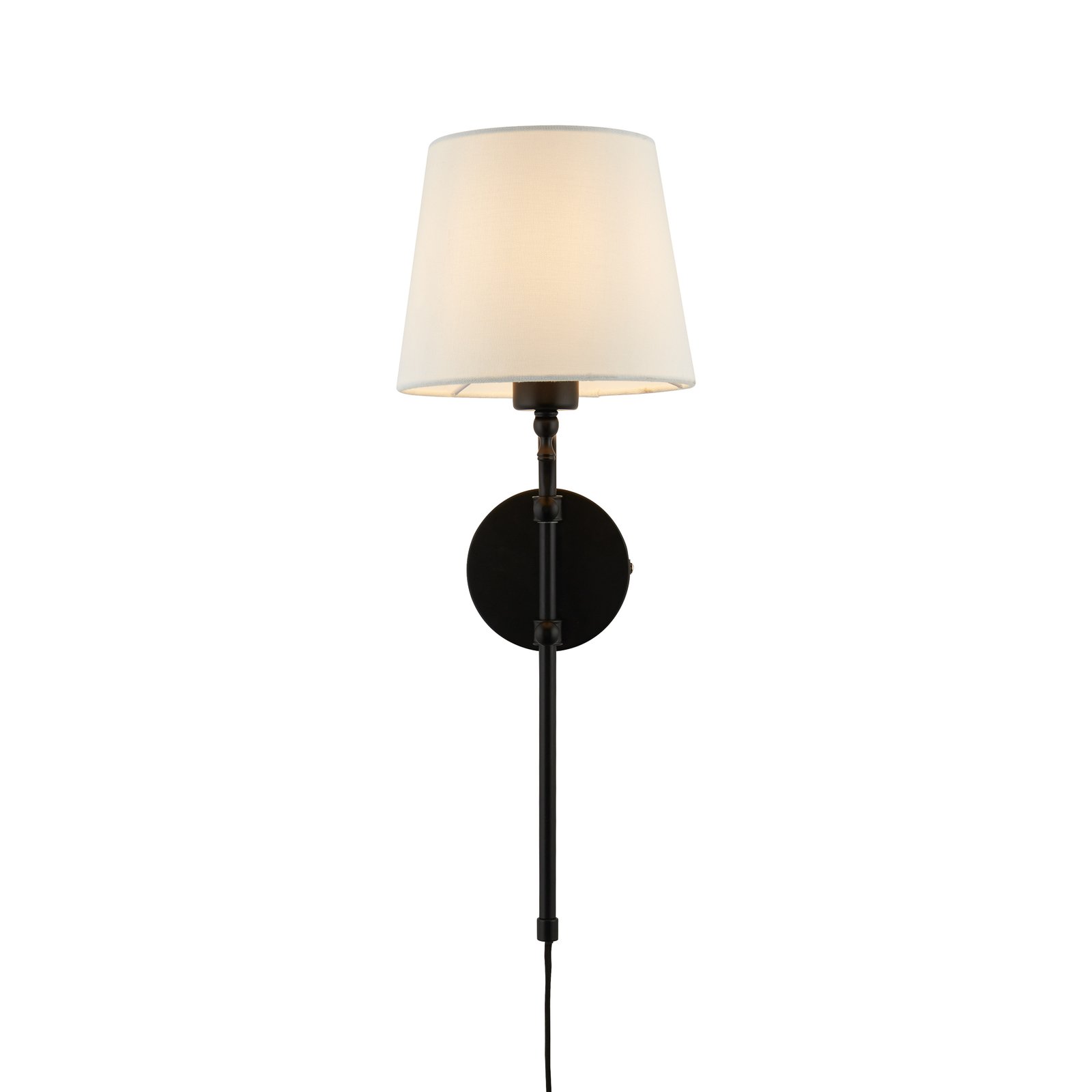 Wall lamp Munich, plug, black/white, linen, adjustable