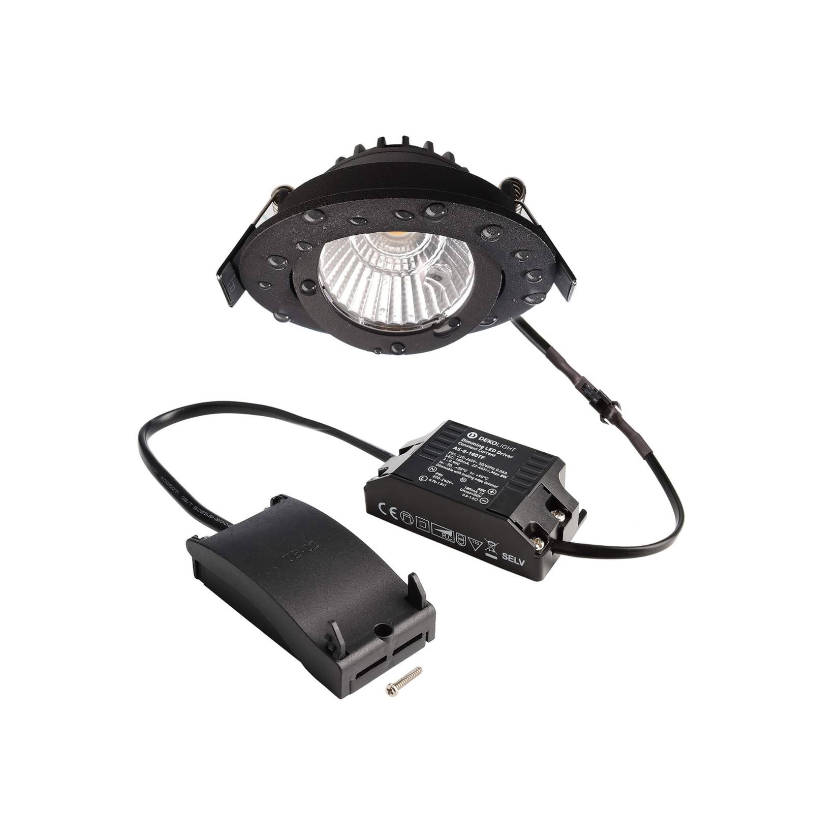 Lampa sufitowa wpuszczana LED Dione, IP44, 2700 K, czarna, ściemniana