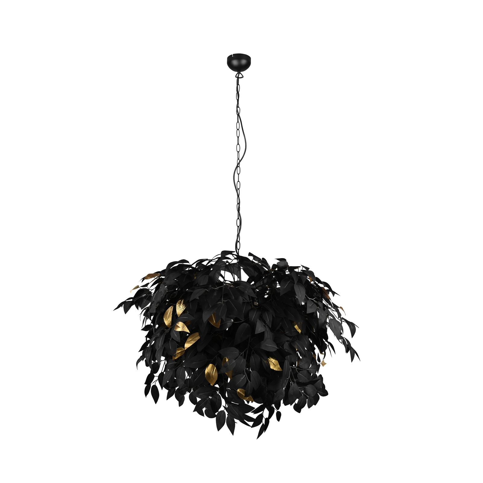Hanglamp Leavy, zwart/goud, Ø 70 cm, kunststof
