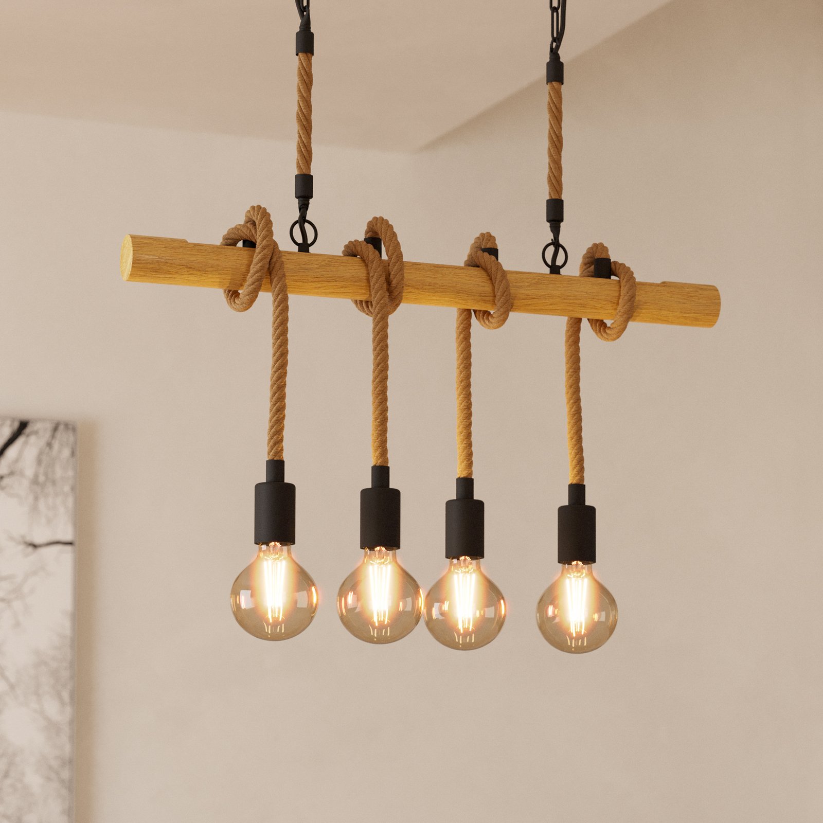 Youngstown hanglamp, lengte 70 cm, zwart/bruin, 4-lamps.