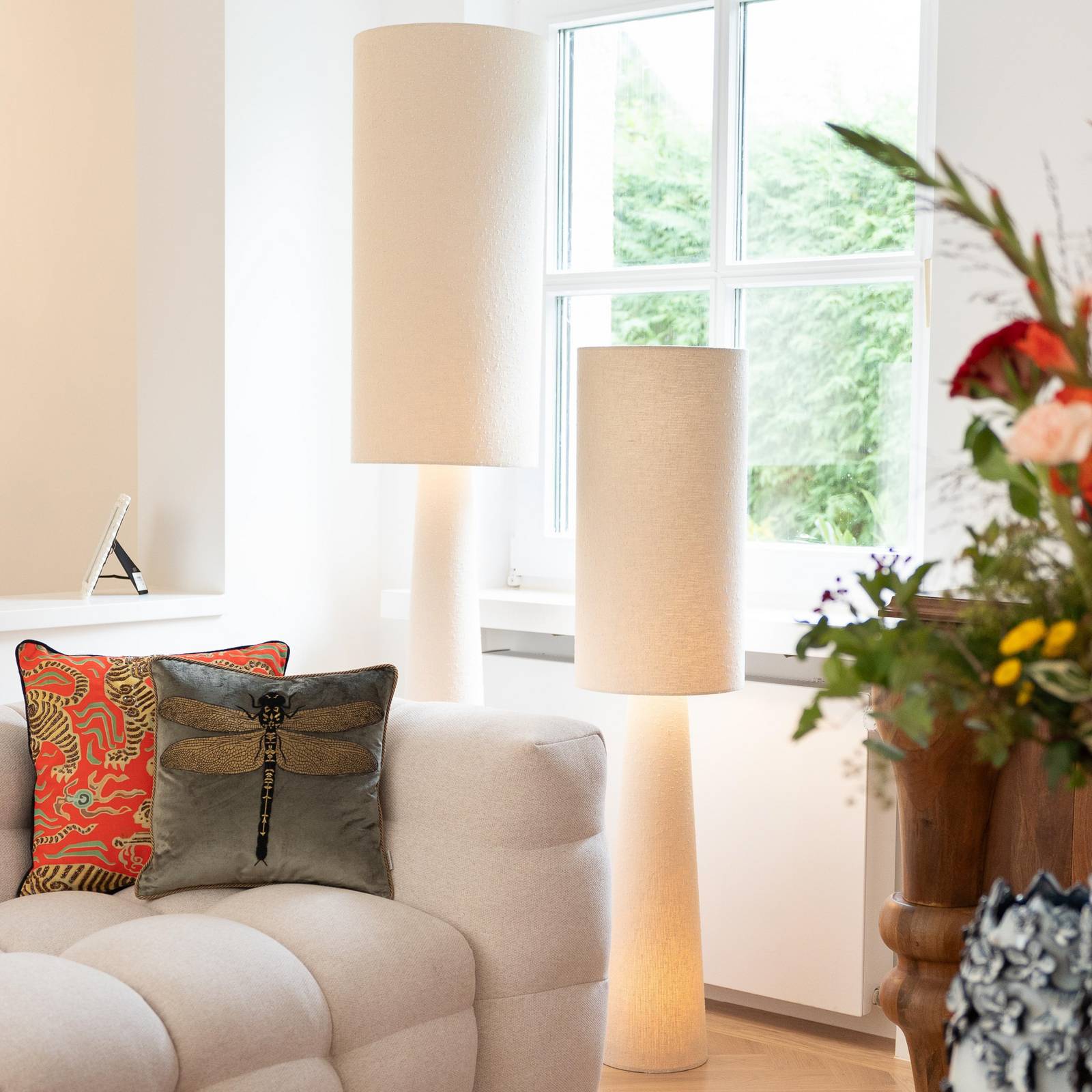 KARE Stehleuchte Marleen, beige, Leinen, 130 cm, E27 günstig online kaufen