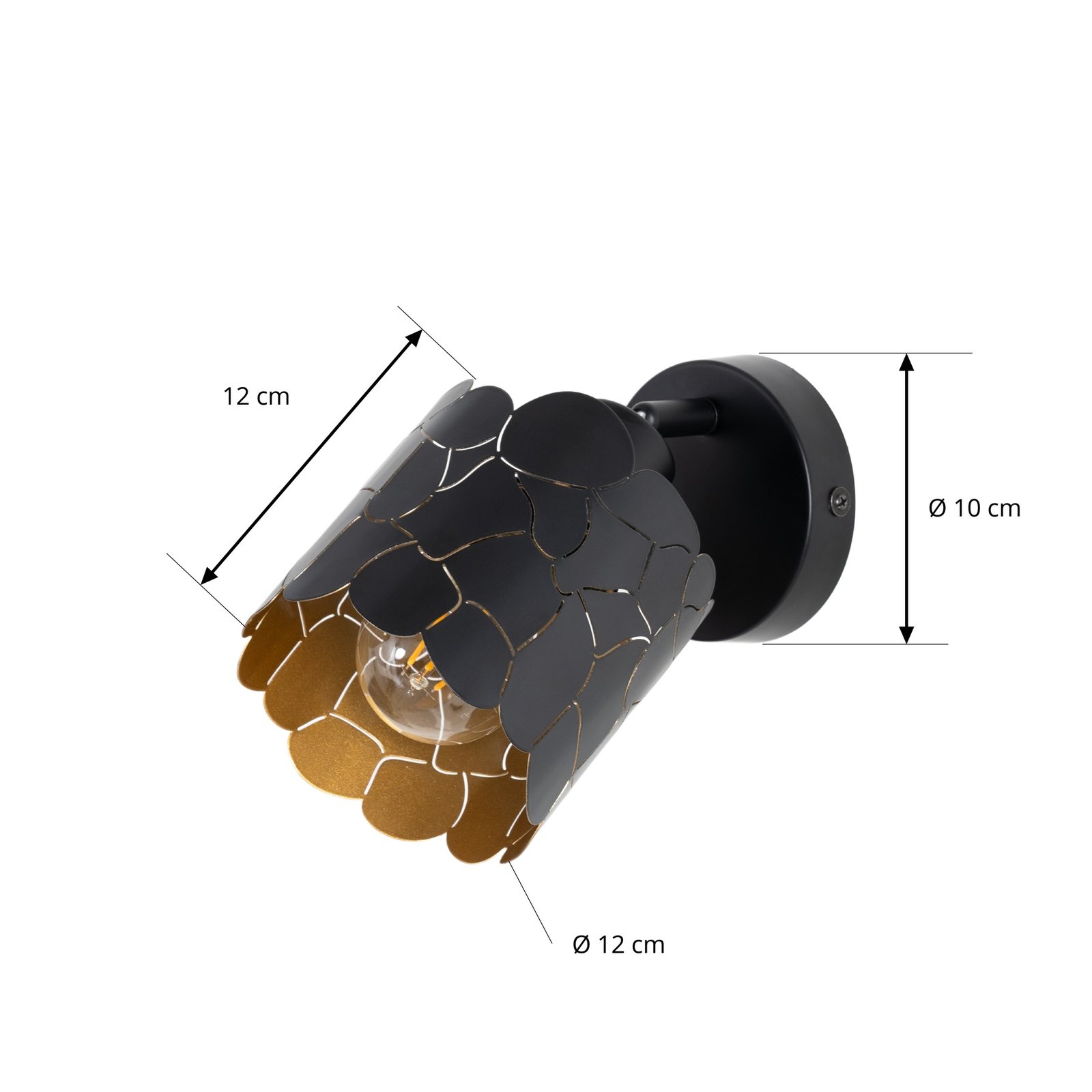 Lindby wall light Aralena, black/gold, 1-bulb, Ø 12cm