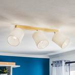 Canvas ceiling spotlight, beige, fabric three-bulb