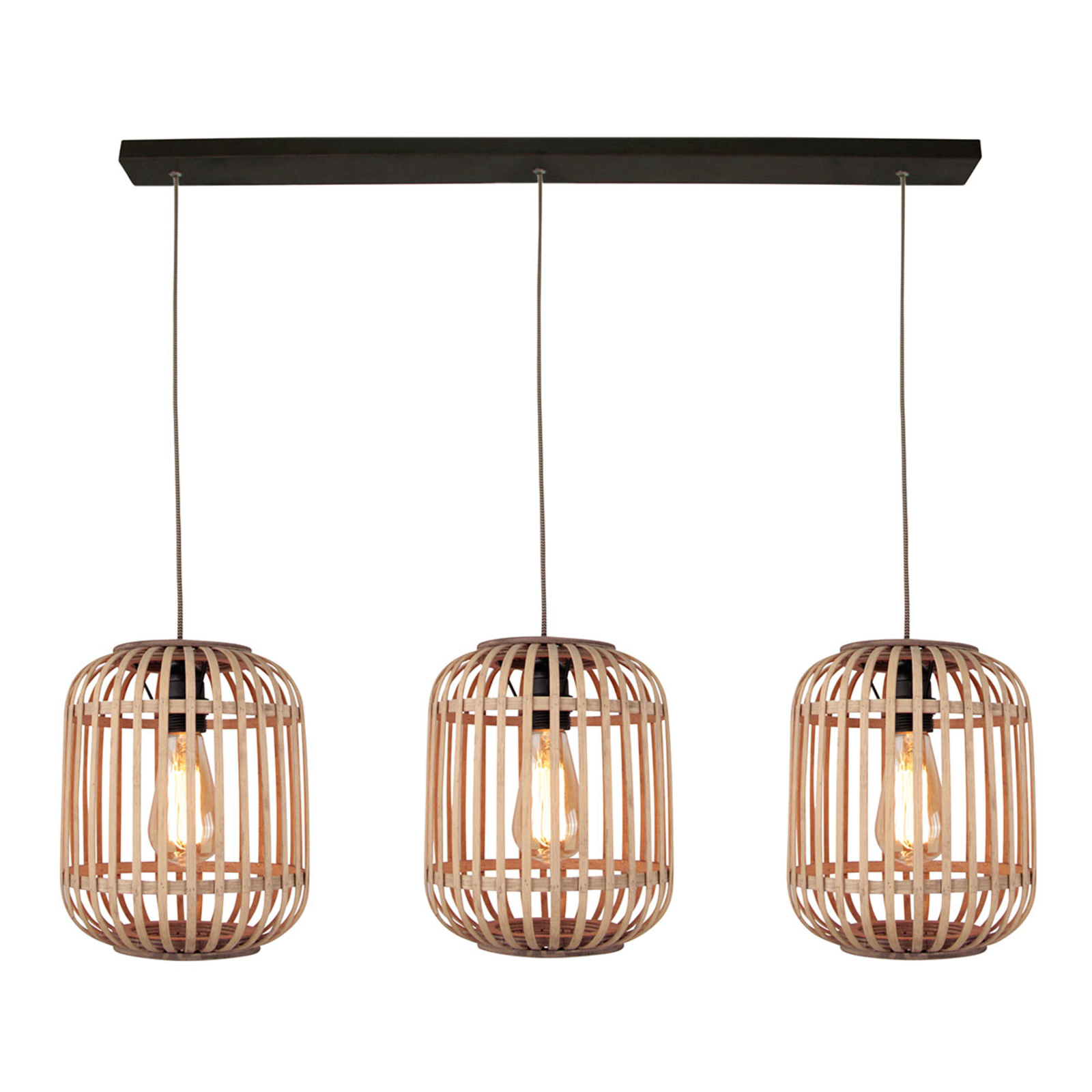 Freelight Malacca hanging light, wooden lampshade, 3-bulb, for Living / Dining Room, wood, E27, 40 W, energy efficiency: A++, L: 90 cm, H: 25 cm