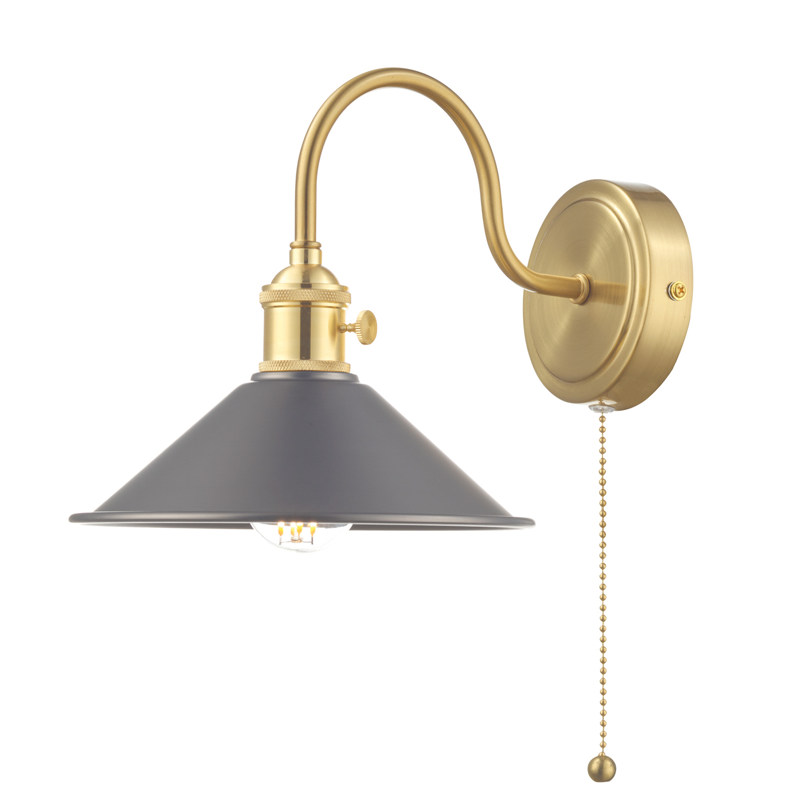 Hadano wall light in brass, antique pewter lampshade