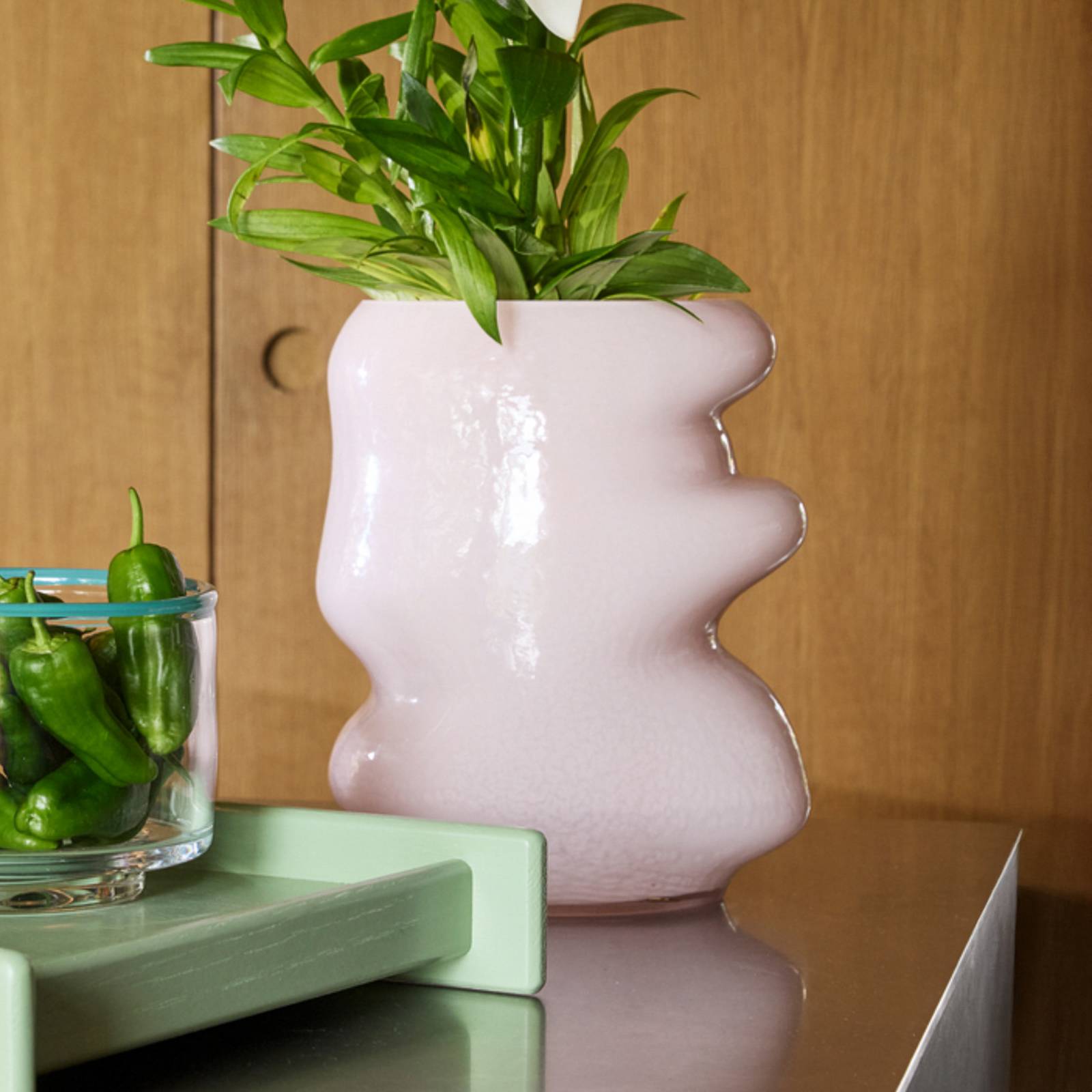 Hübsch Vase Lote, rosa, höjd 25 cm, glas