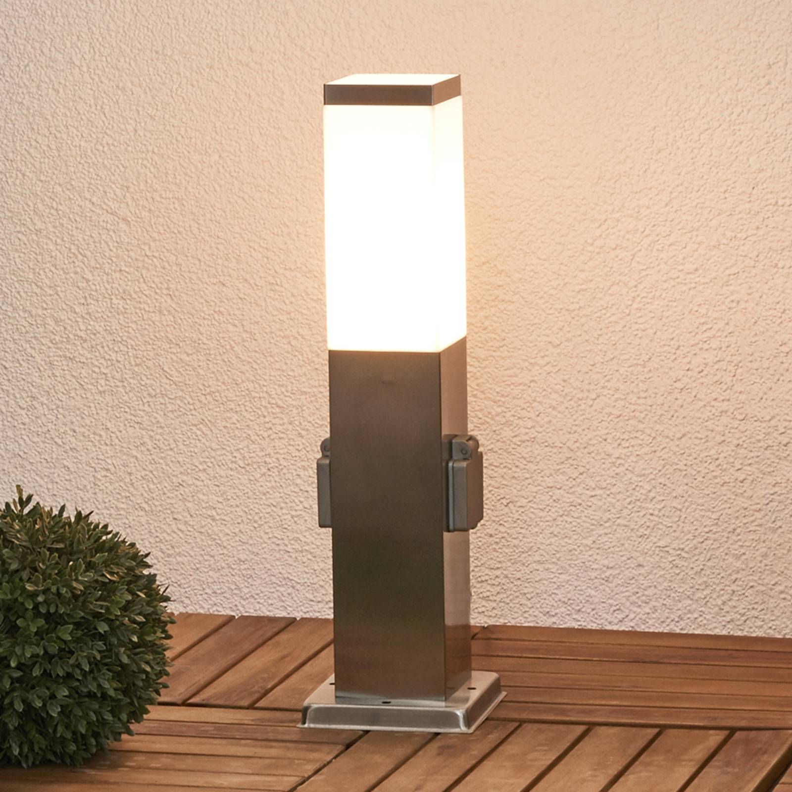 Lindby Energiezuil Lorian met verlichting - Buiten sokkel - Modern - alu / grijs / zink - roestvrij staal, polycarbonaat