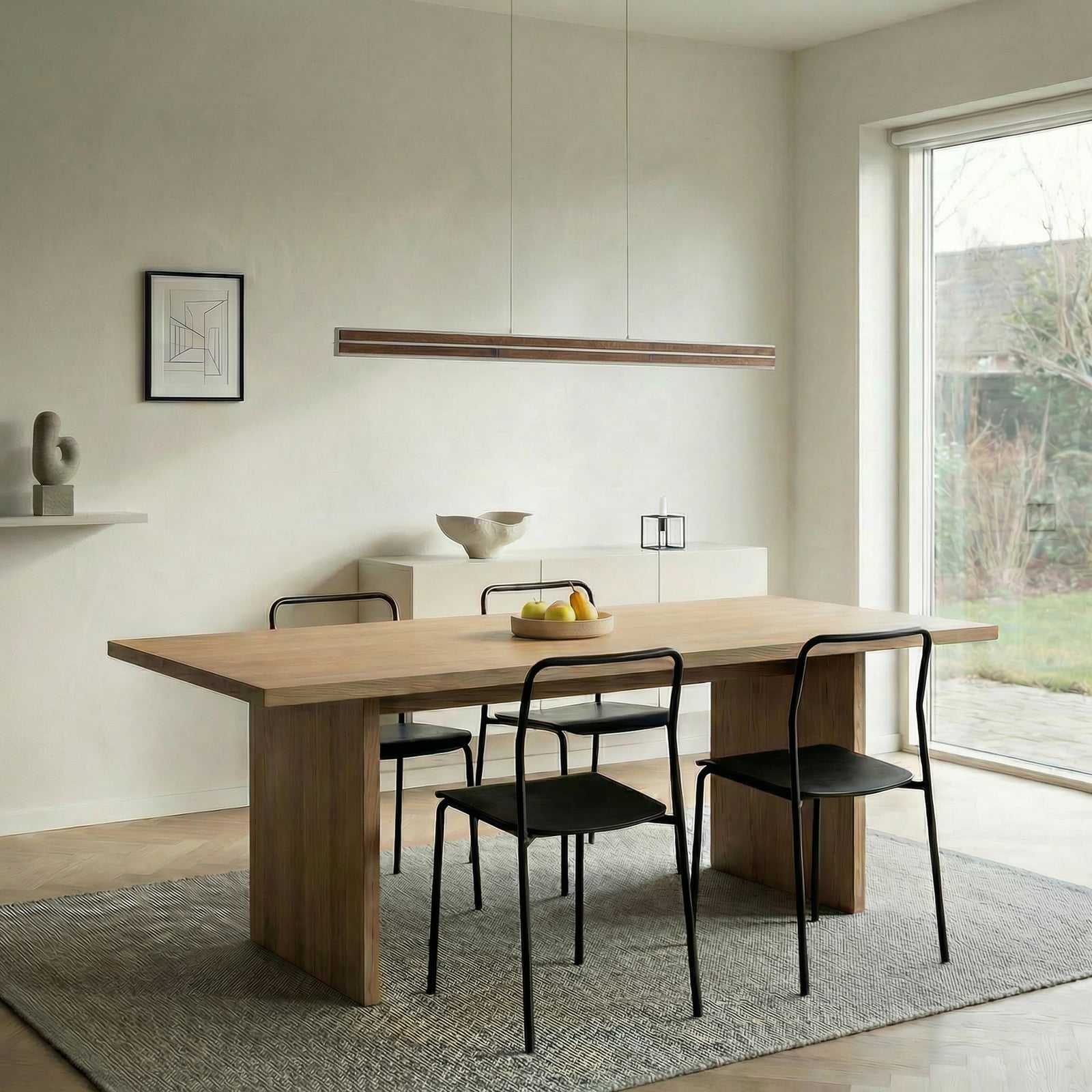 Quitani LED hanglamp Lisene, walnoot/zilver CCT 117 cm, dimbaar