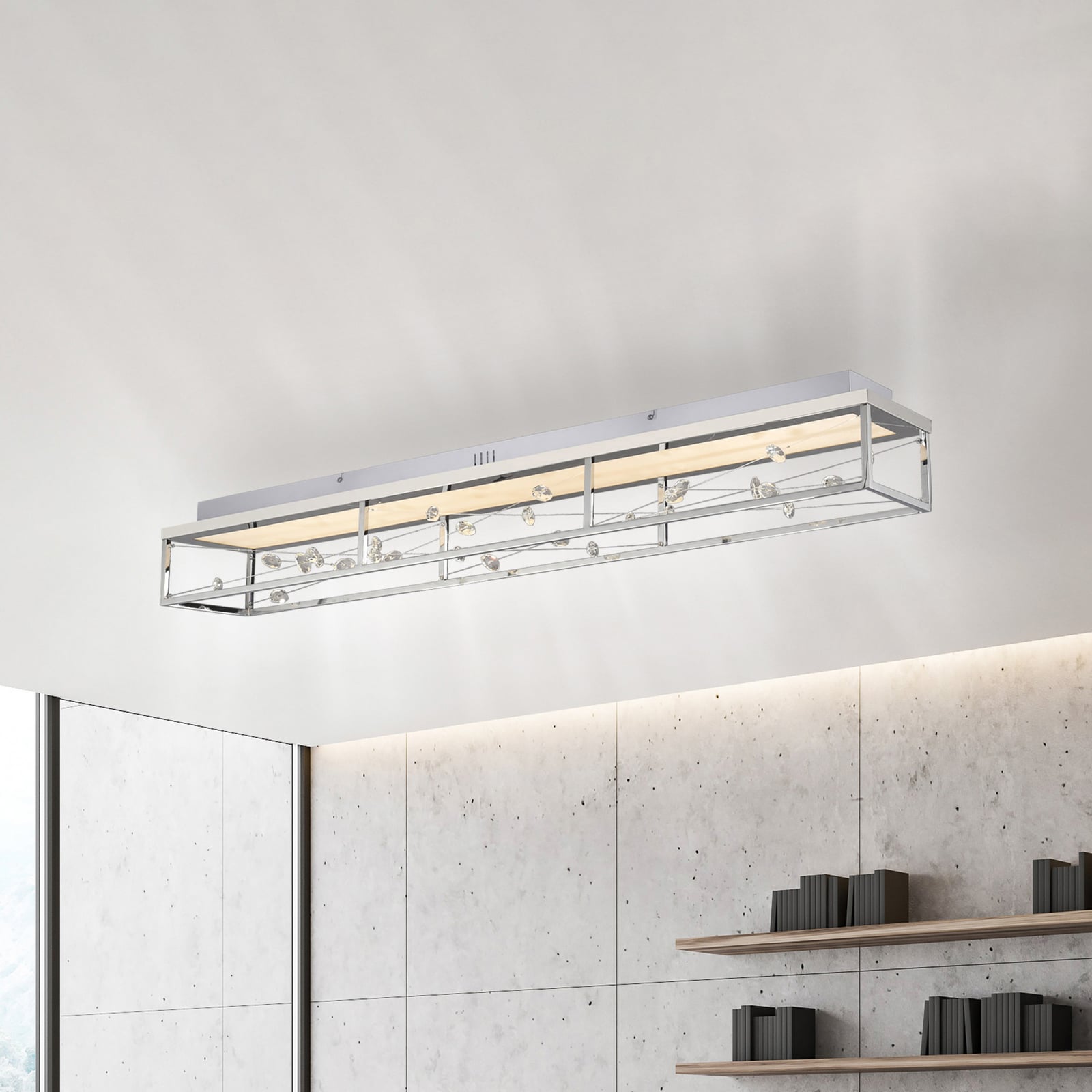 LED lubų šviestuvas „SKINA“, chromas, 112 cm, CCT, reguliuojamas nuotolinio