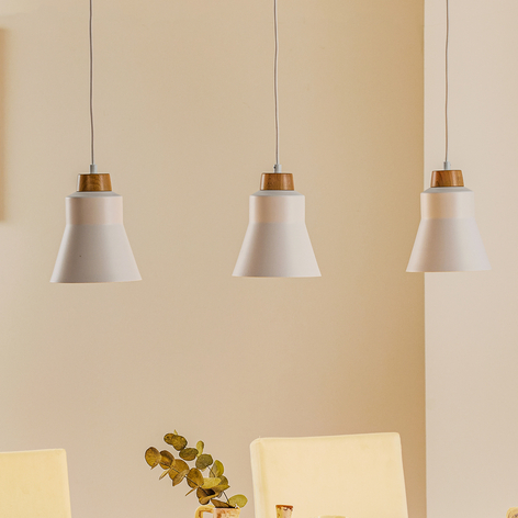 Lámpara colgante Wood, 3 luces, blanco