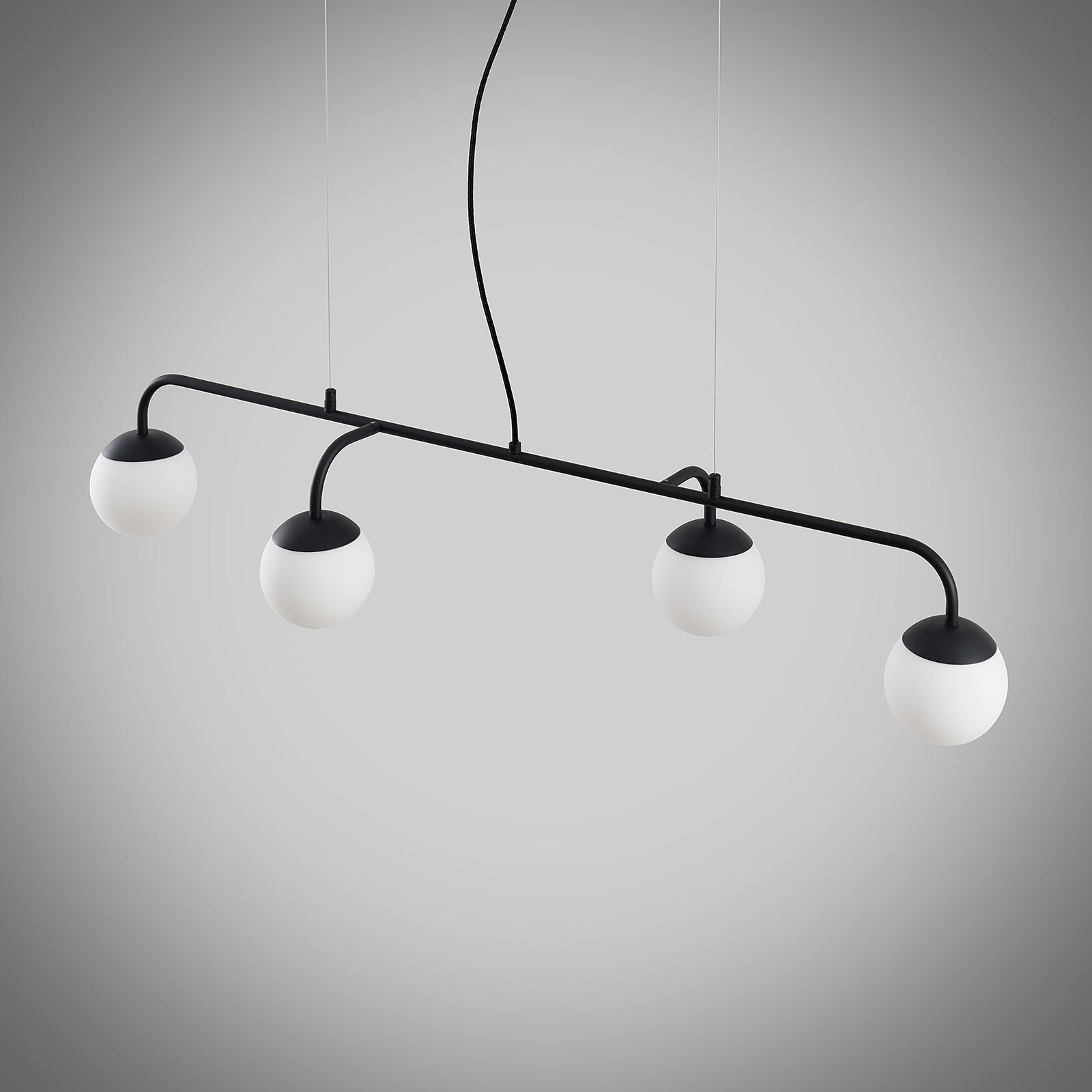 Lucande hanglamp Rama, zwart, ijzer, glas, 112 cm lang
