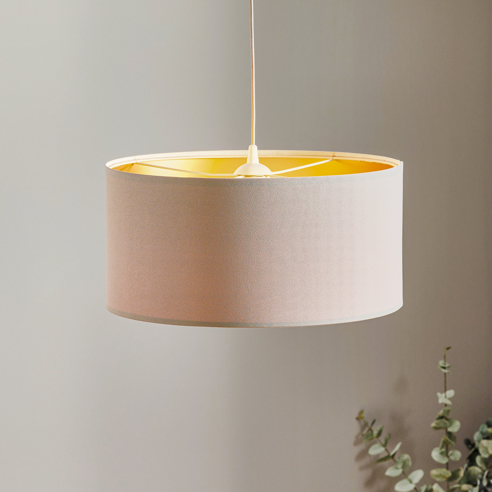 Lámpara colgante Salina tapicería crema/oro Ø 50cm
