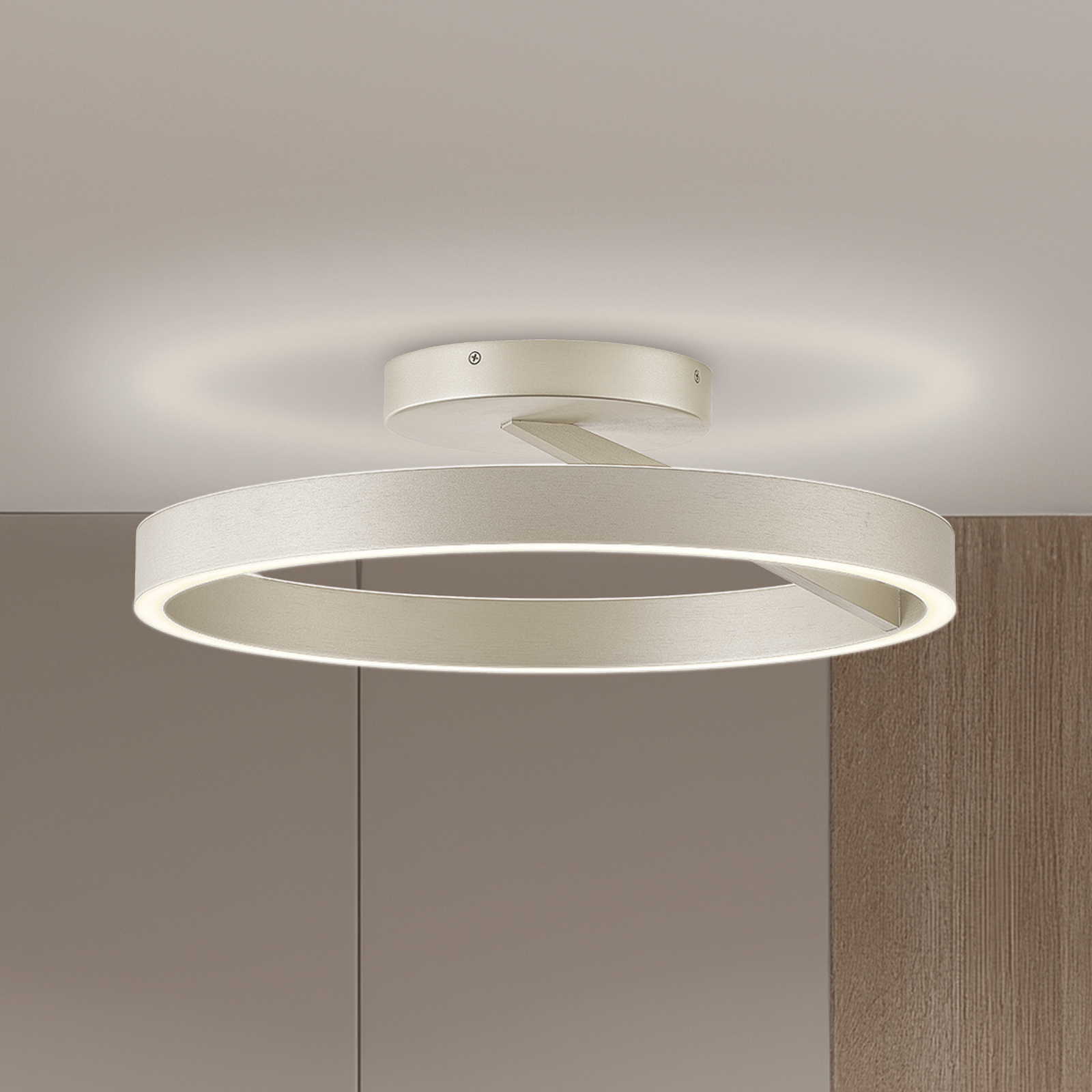 Plafonnier LED Saturn, Ø 50 cm, couleur crème-argent, métal