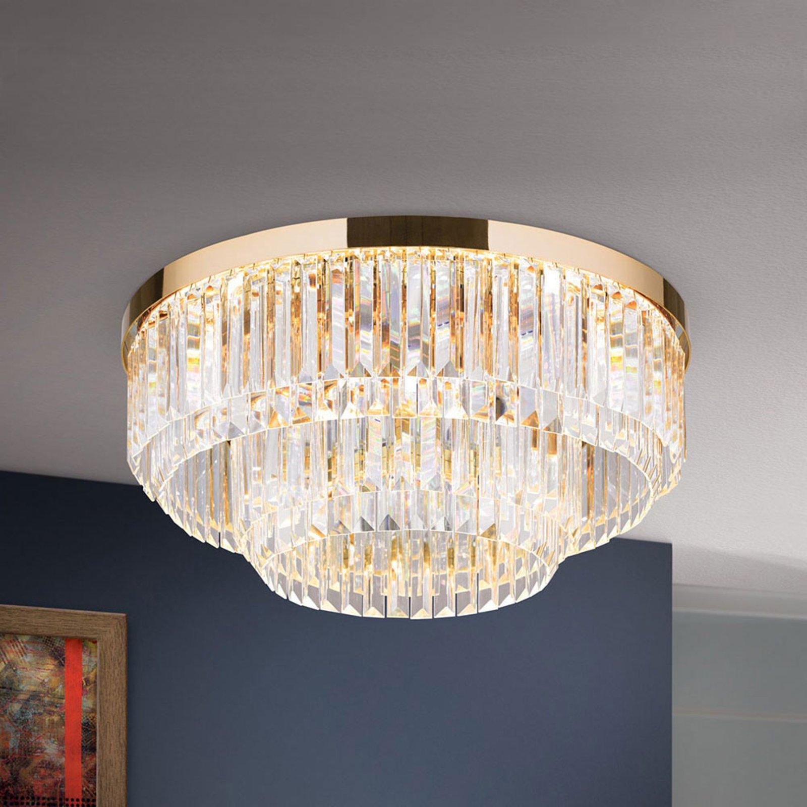 LED-taklampa Prism, guld, Ø 55 cm