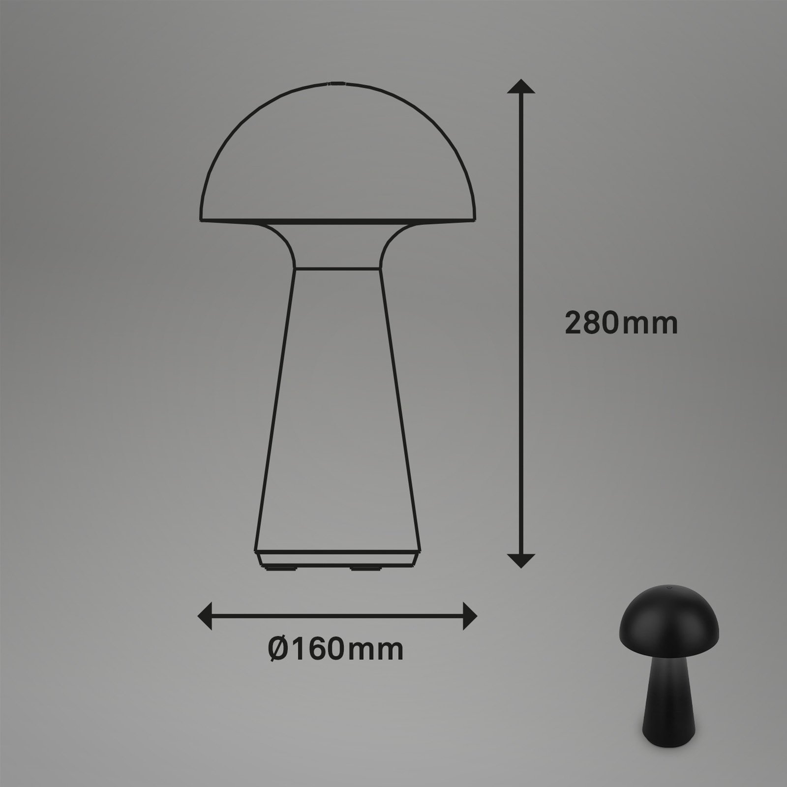 Candeeiro de mesa recarregável LED Fungo, recarregável, preto