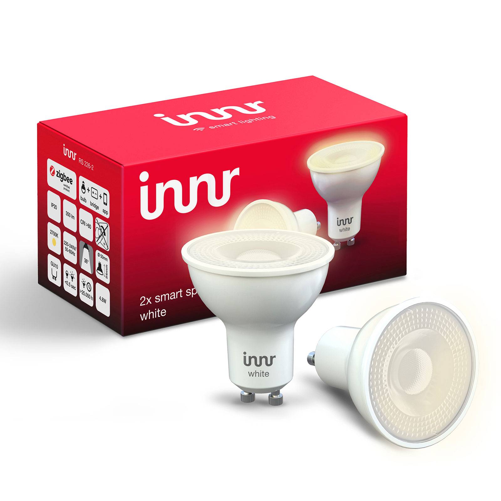 Image of Innr Lighting Innr Smart faretto LED GU10 4,8W 36° 390lm 827 2x