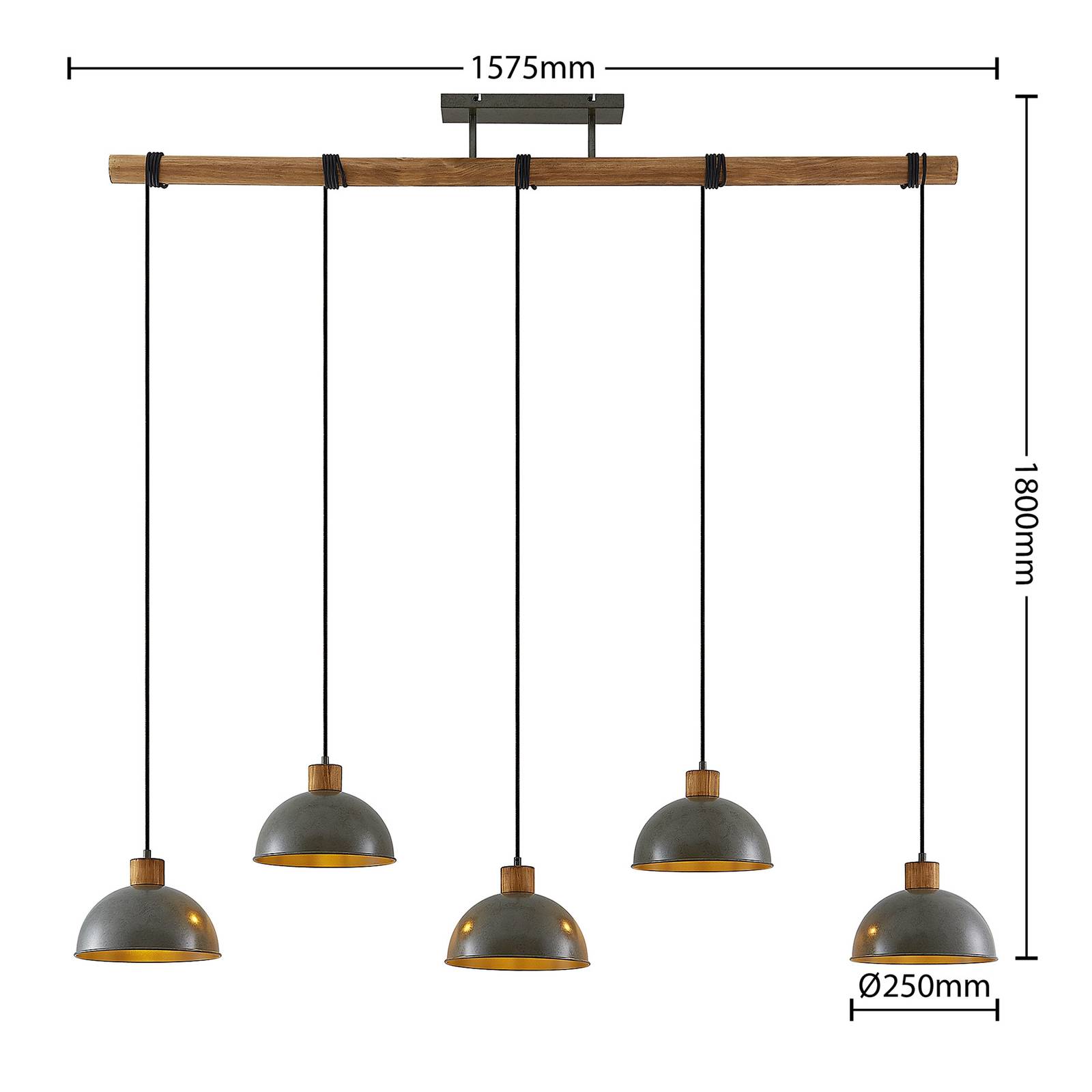 Lampa wisząca Lindby Durbis, 149 cm, czarna, 5-punktowa, drewno