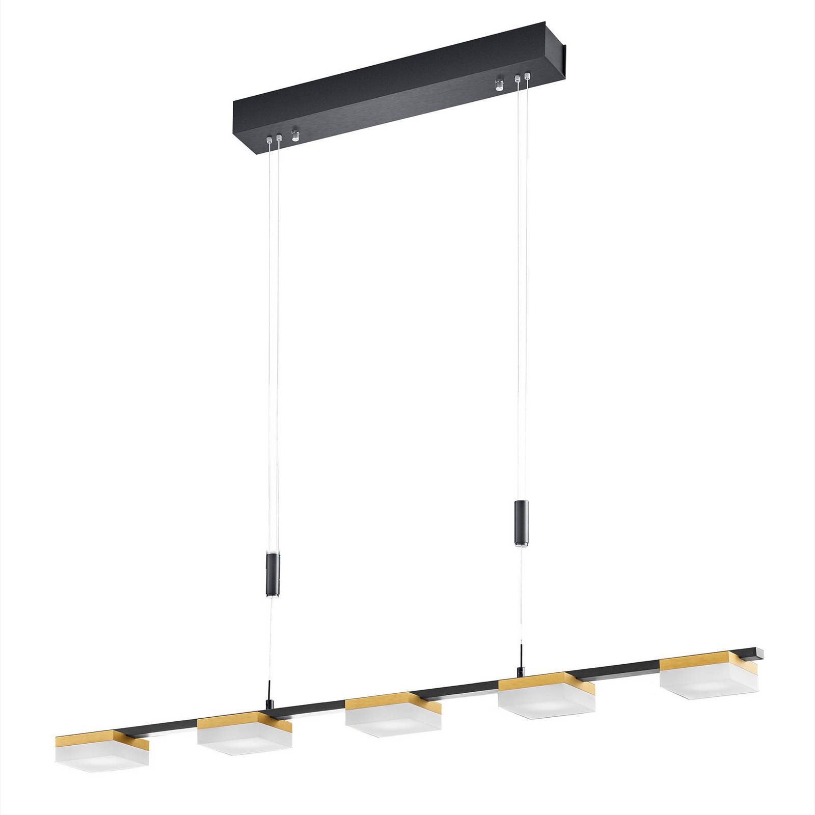 BOPP Bopp Quad LED hanging lamp 5-bulb black/gold, for Living / Dining Room, aluminium, 8.5 W, L: 84 cm, W: 8 cm