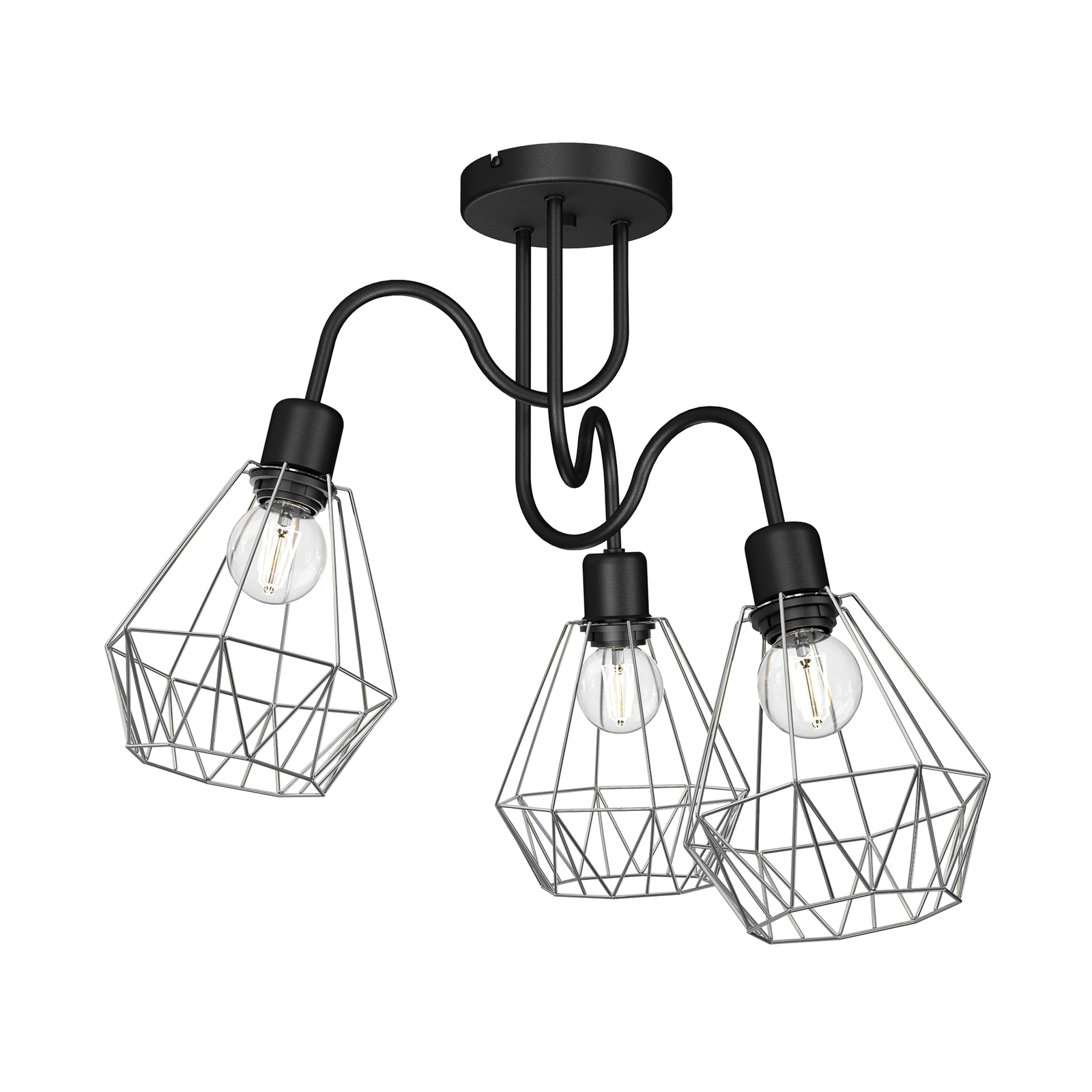 Jin ceiling light, black/chrome, 3-bulb