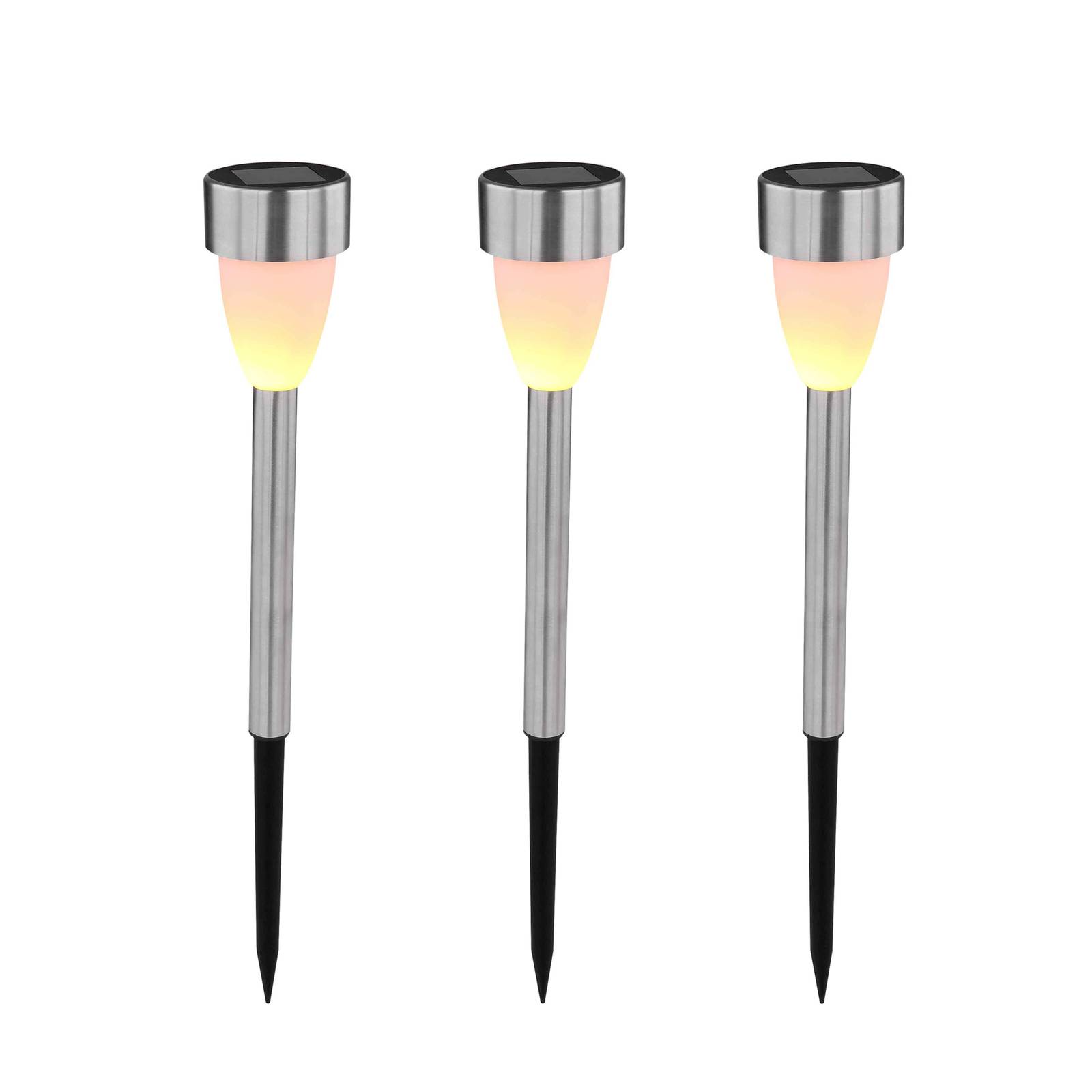 LED-Solar-Erdspießleuchte 33576-3, Edelstahl, 3er-Set