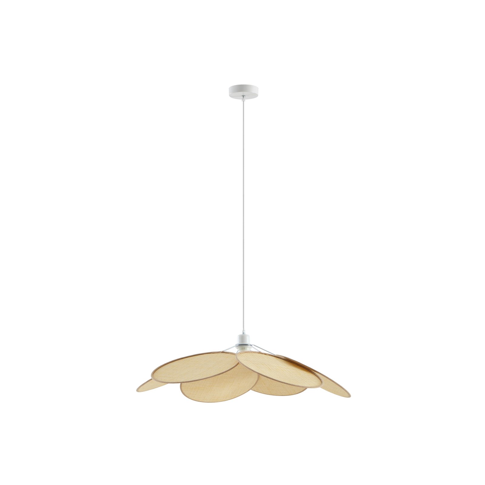 Suspensie Lindby Astraia, natural/alb, rattan, Ø 80 cm