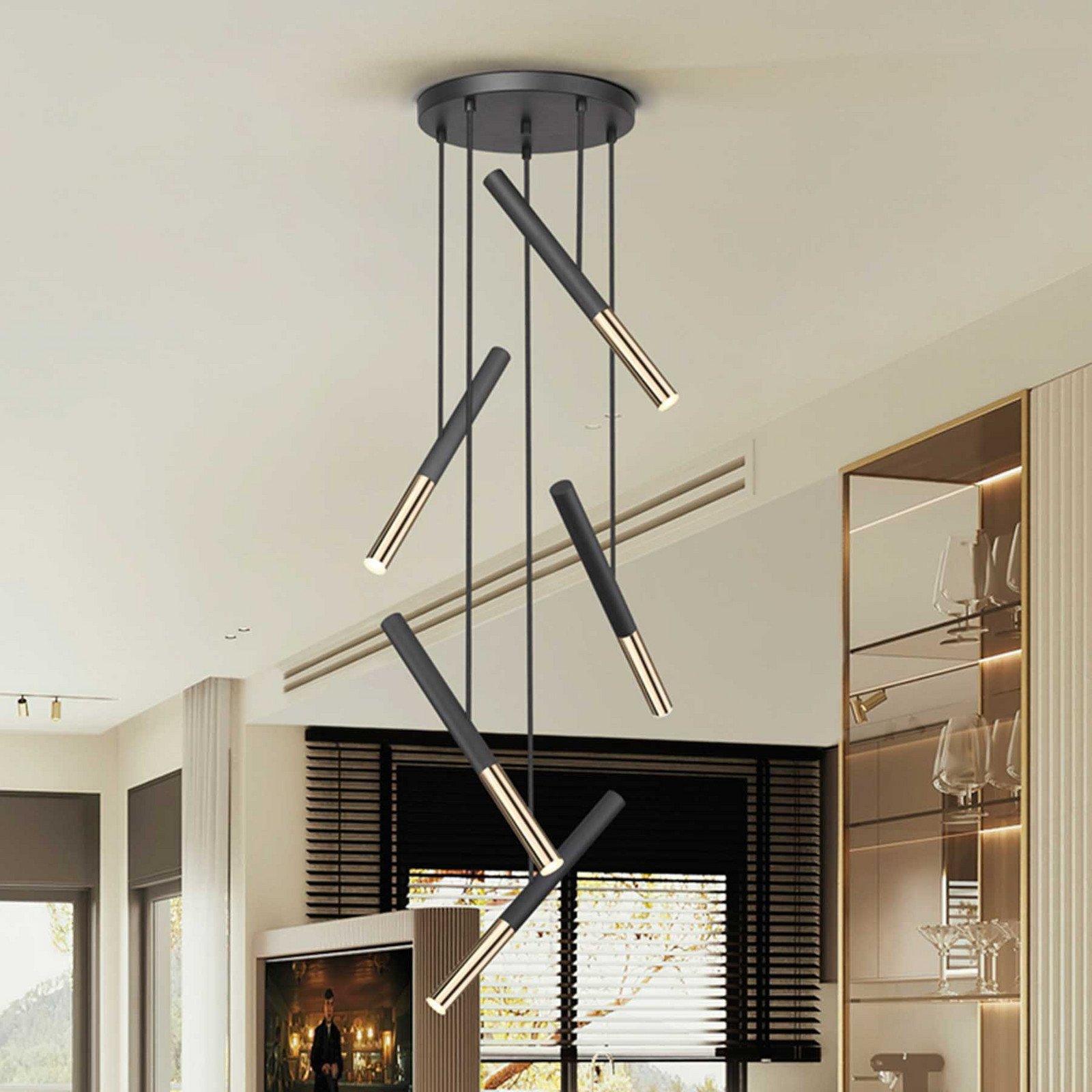 Schuller Valencia Suspensie LED Edna 5 lumini metal negru dimabilizabilă - Camera de zi / sufragerie - negru auriu