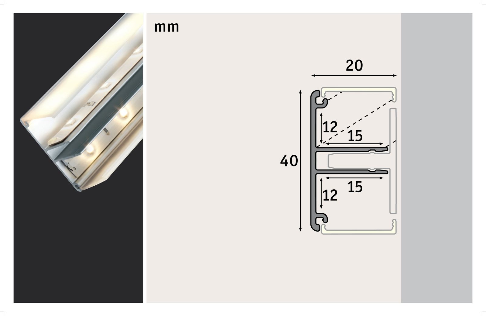 Paulmann Duo profilna letvica za LED trake, 2m