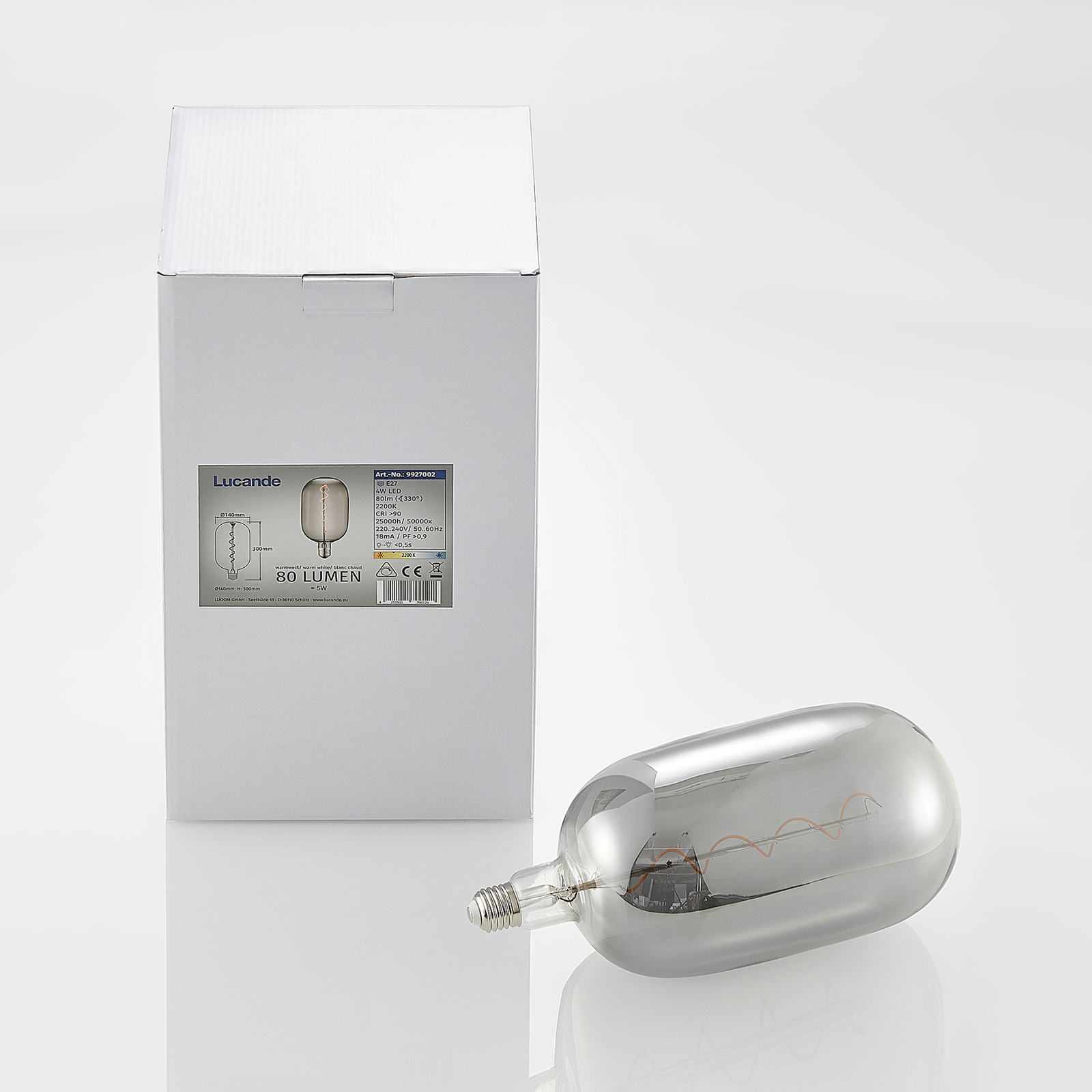 Lucande LED-lampa E27 T140 4 W 1 800 K dim smoke
